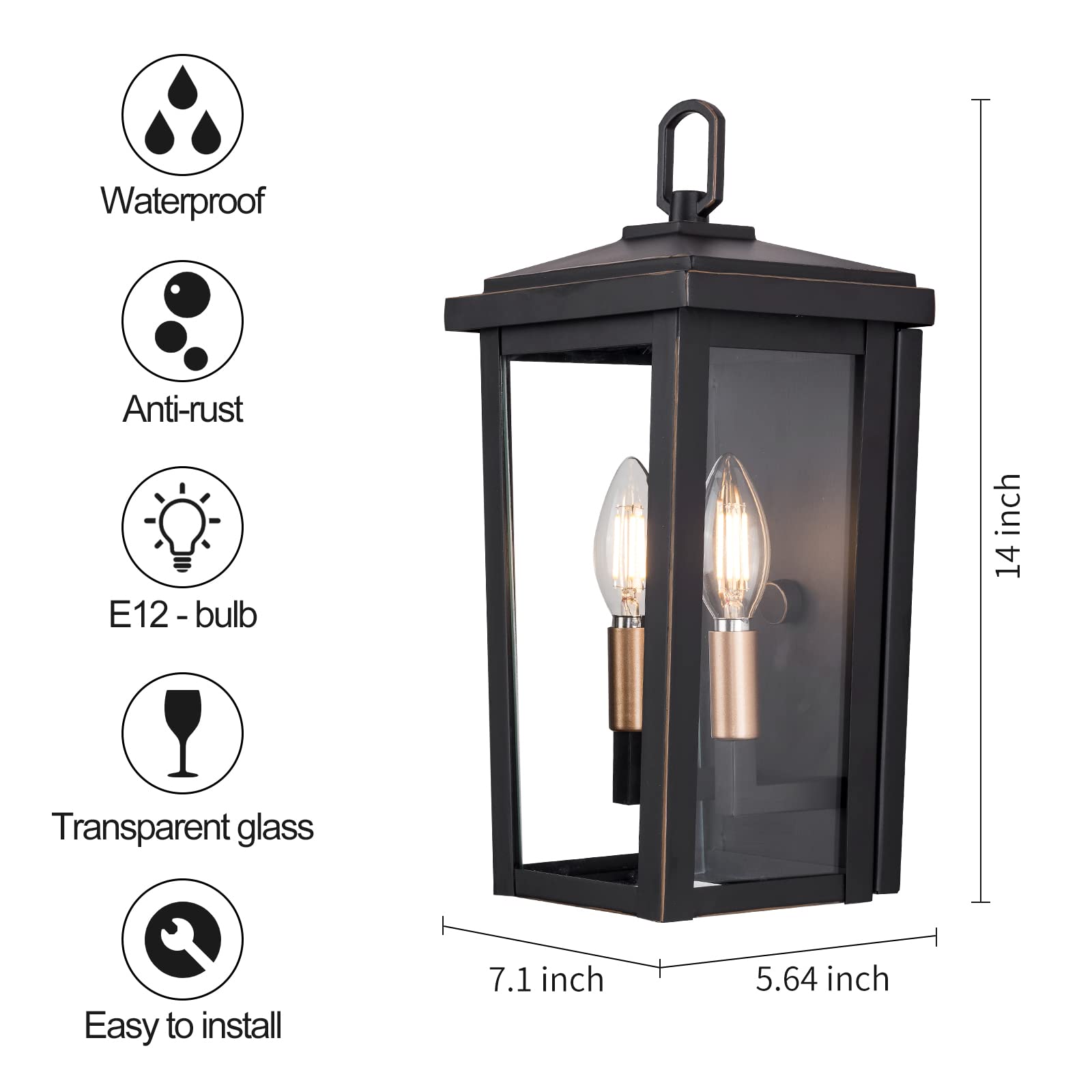 Danbee Outdoor Light Fixture,Oil Rubbed Bronze Wall Sconce,Wall Mount Porch Lights With Anti-Rust Waterproof Outdoor Wall Lantern For Lighting Exterior Garage Doorways Porches Patios