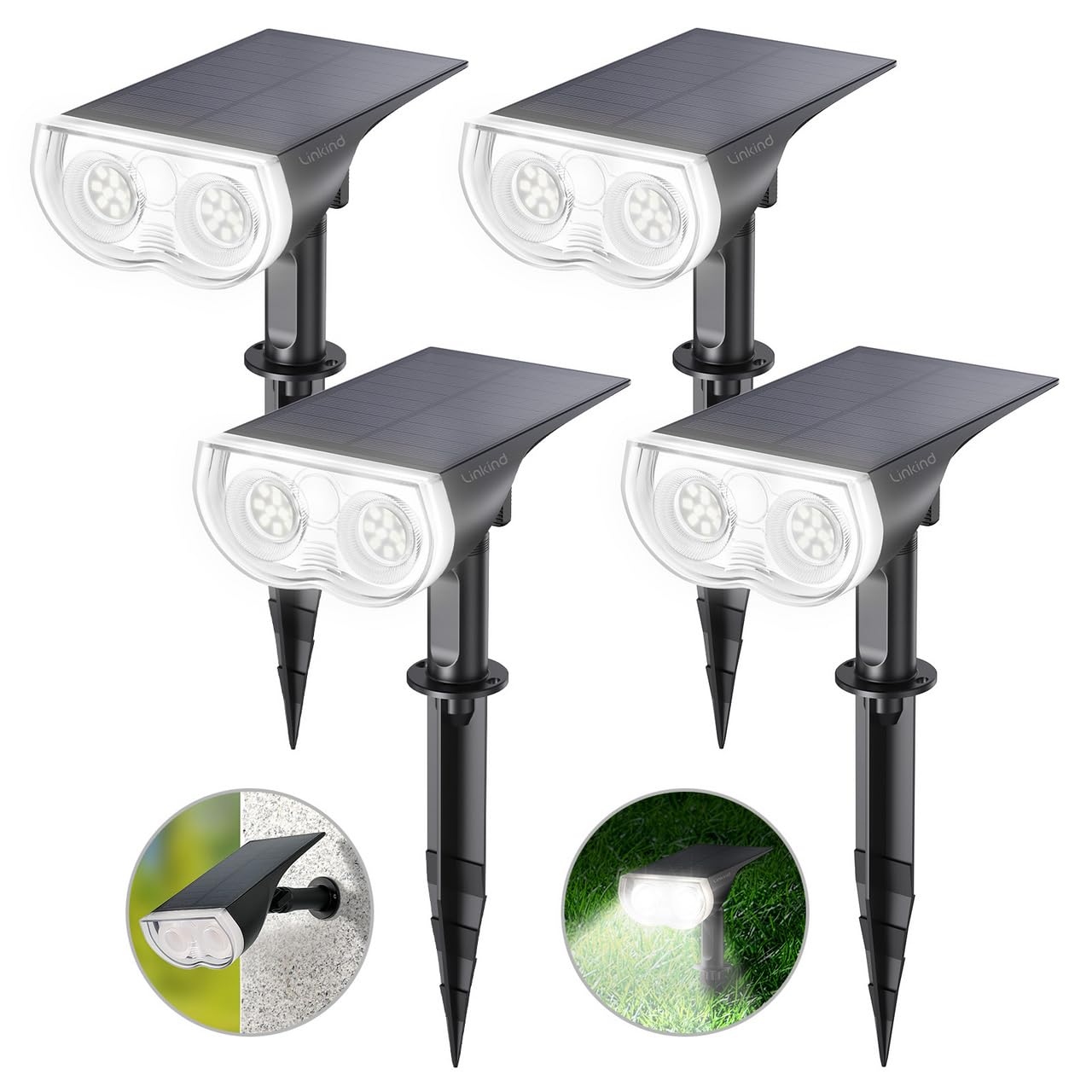 Linkind Starray Solar Spot Lights Outdoor, 16 Leds Ip67 Waterproof Dusk-To-Dawn Solar Landscape Spotlights, 6500K Daylight Wall Lights, Solar Outdoor Lights For Garden Yard Driveway Walkway, 4 Pack