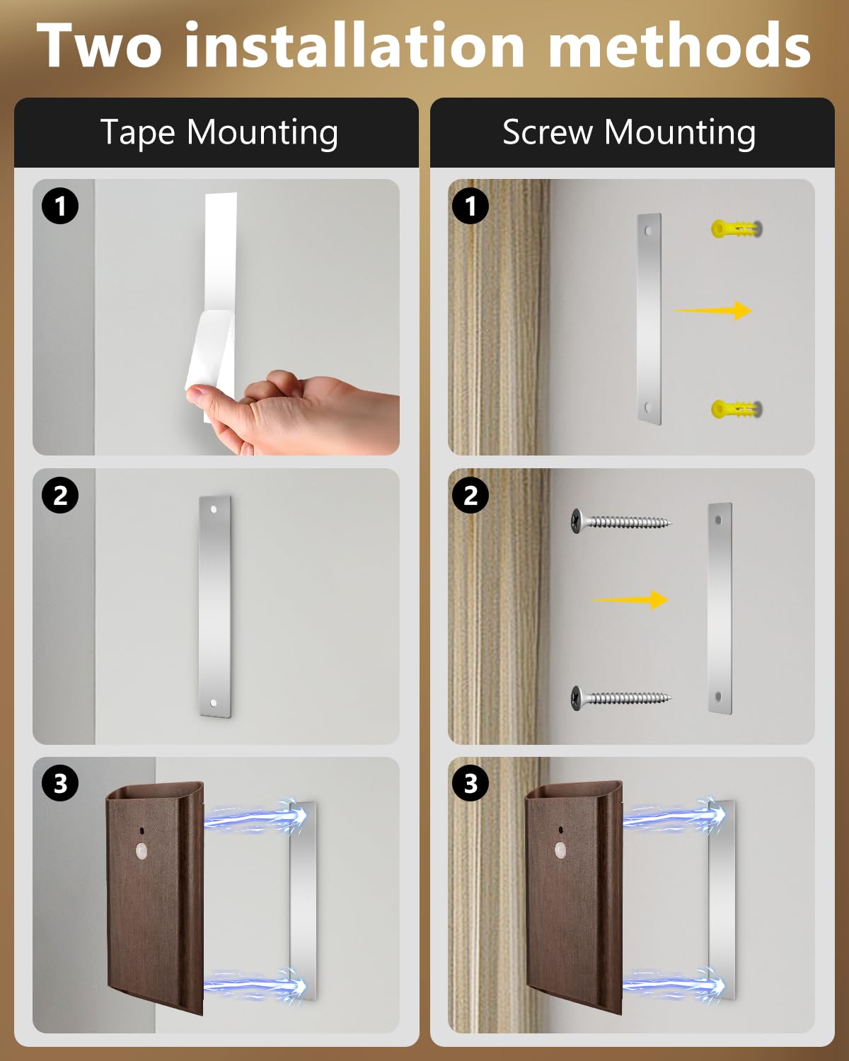 WERFOP Rechargeable Motion Sensor Wall Sconce Set of 2 - 5000mAh Wireless Light, Walnut, Indoor Use, Remote Control, Model WF-WALL-Wu