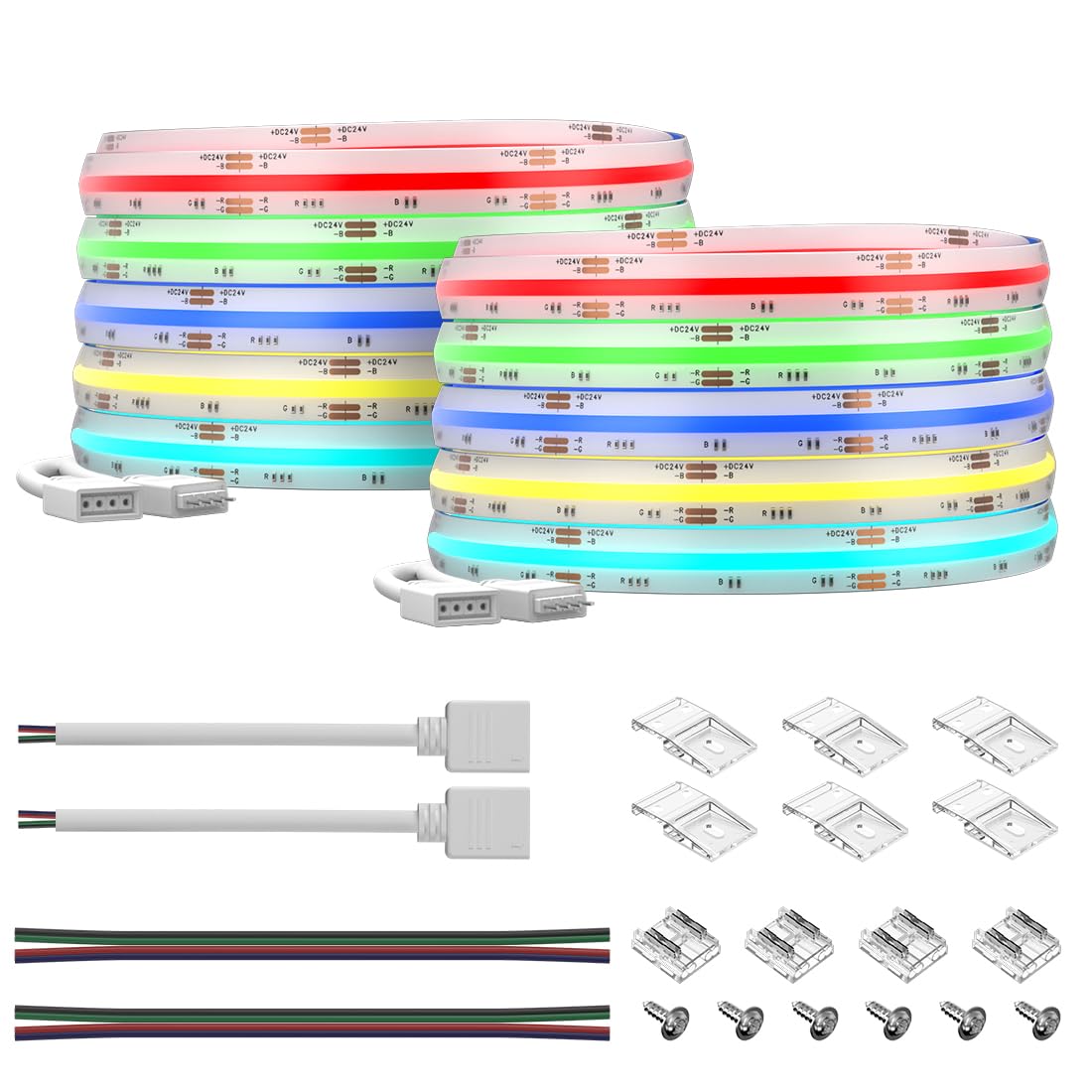 BTF-LIGHTING IP66 RGB FCOB COB LED Strip 16.4FTx2 Total 32.8FT DC24V 840LED/m Color Changing Flexible High Density Uniform Light