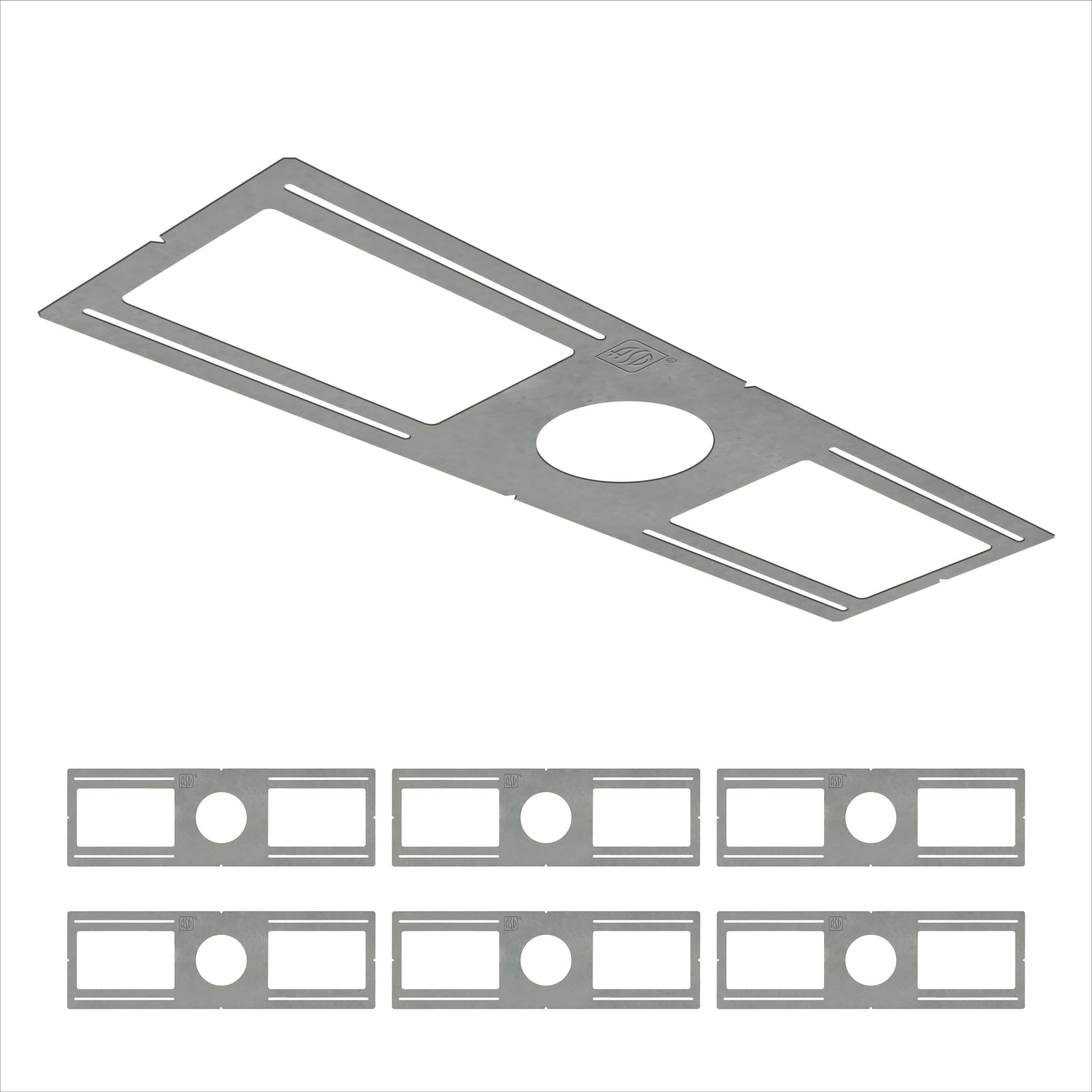 ASD 6 Pack New Construction Mounting Plate Round Hole - 4 Inch Flat Galvanized Steel Wafer Light Rough in Plate, Shallow Light F
