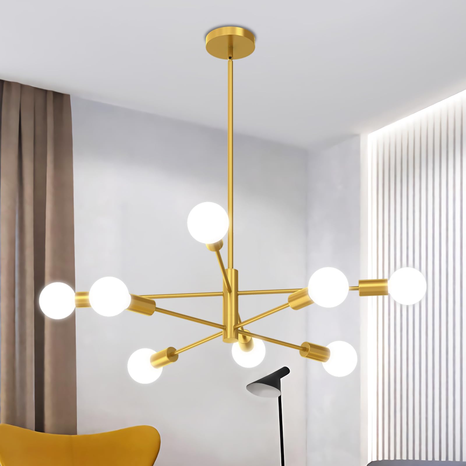 ANYTOP Modern Chandelier 8-Light Gold Metal Fixture 53InchH Adjustable for Dining Room, Kitchen, Bedroom, Foyer - Model HG02154