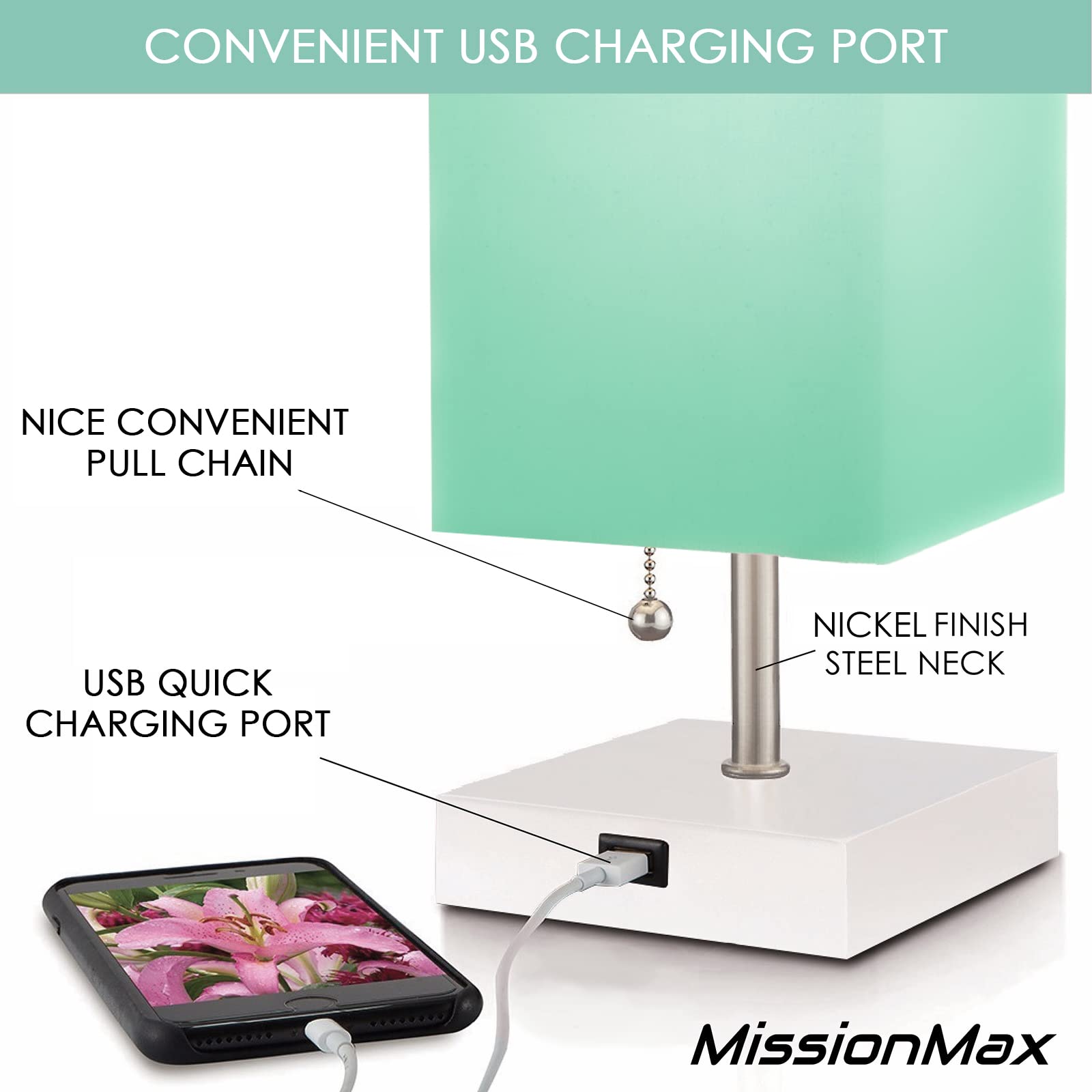 Missionmax Purple Haze Small Table Lamp With Usb Charging - Ideal For Bedside & Desk Use