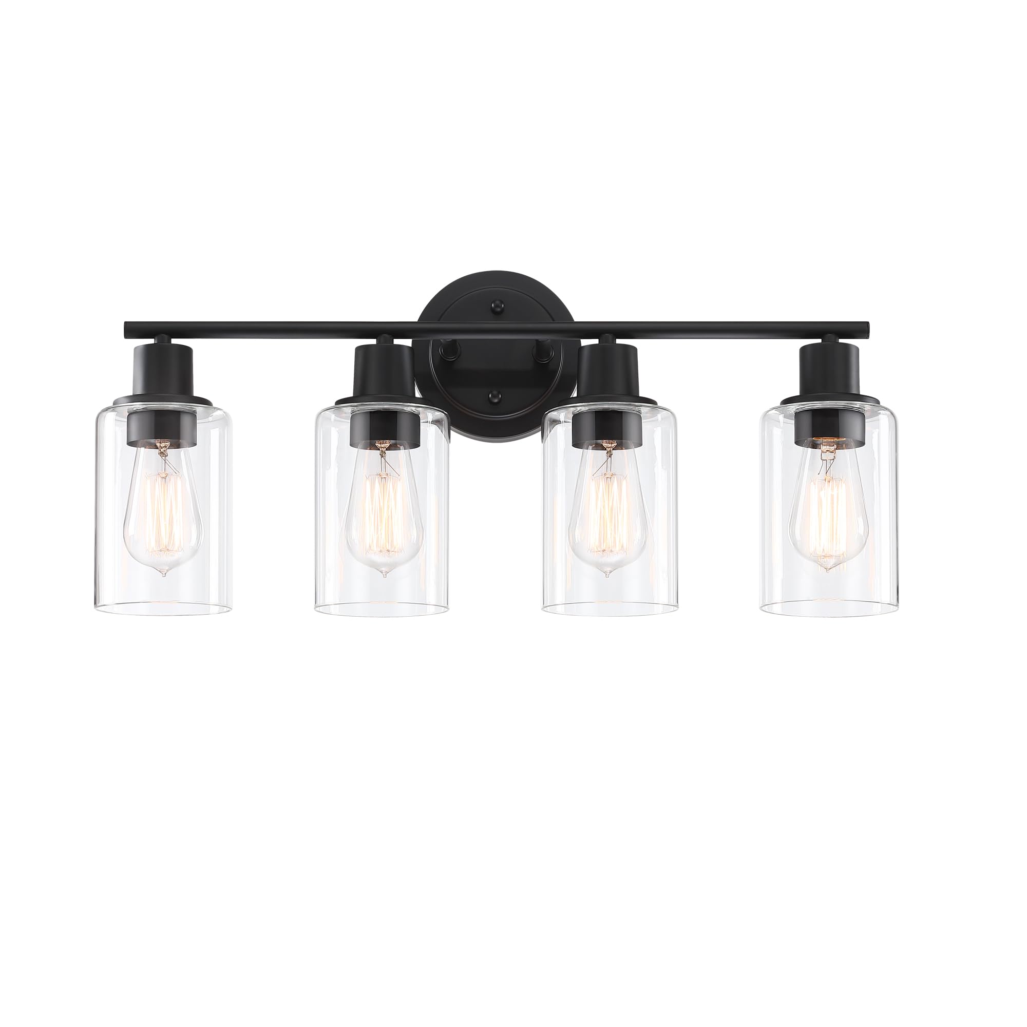 Faymart Lighting 4-Light Black Bathroom Vanity Light Fixture, Glass and Metal, Over Mirror, Model 748327231386