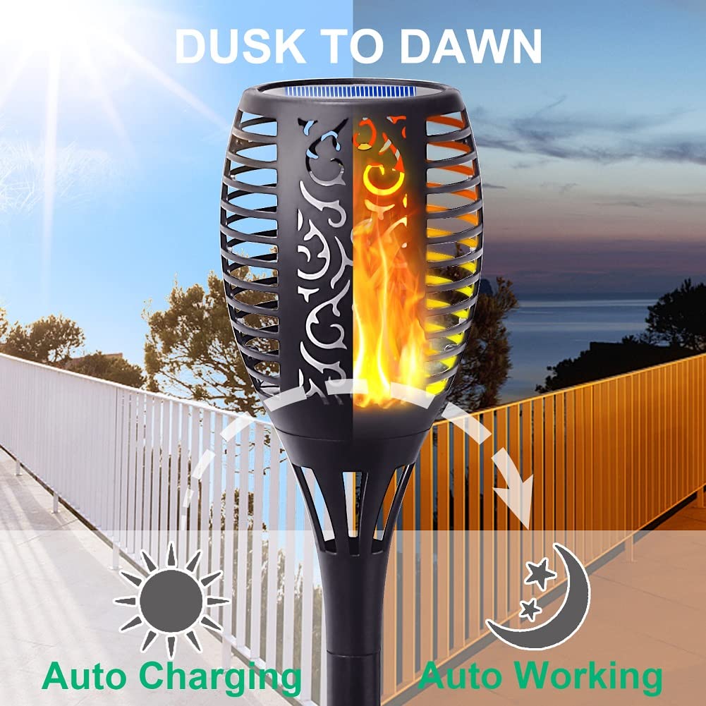 Fitsan 8Pack Solar Torch Light With Flickering Flame, Upgraded 3In1 Solar Lights Outdoor Hanging Lantern, Waterproof Landscape D