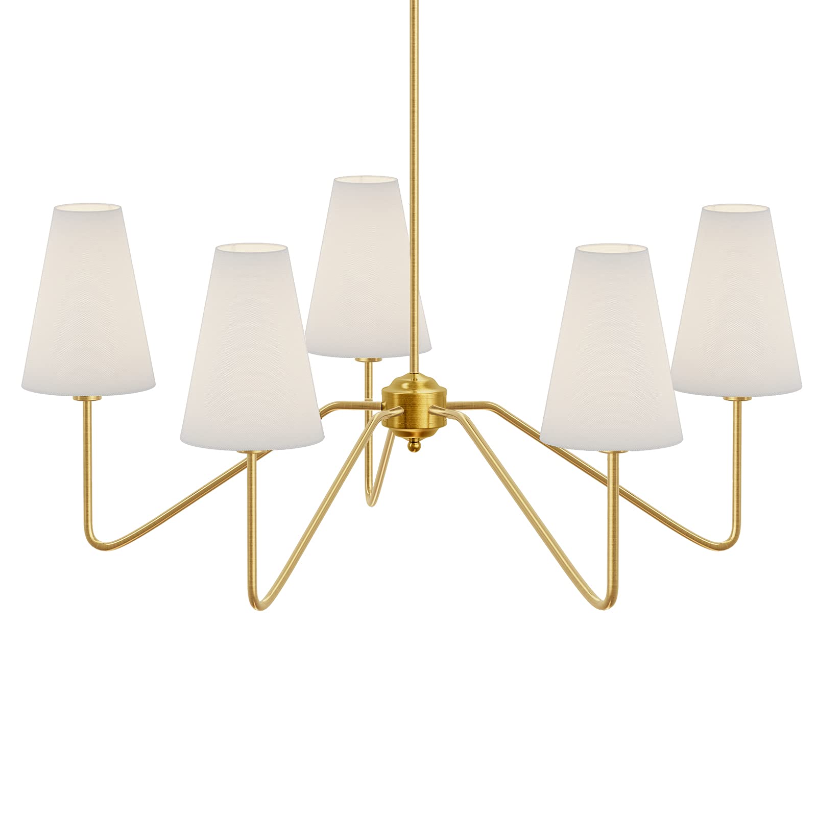 Electro Bp 30&quot; 5-Arm Classic Chandelier, Polished Gold With White Linen Shades, Ceiling Fixture