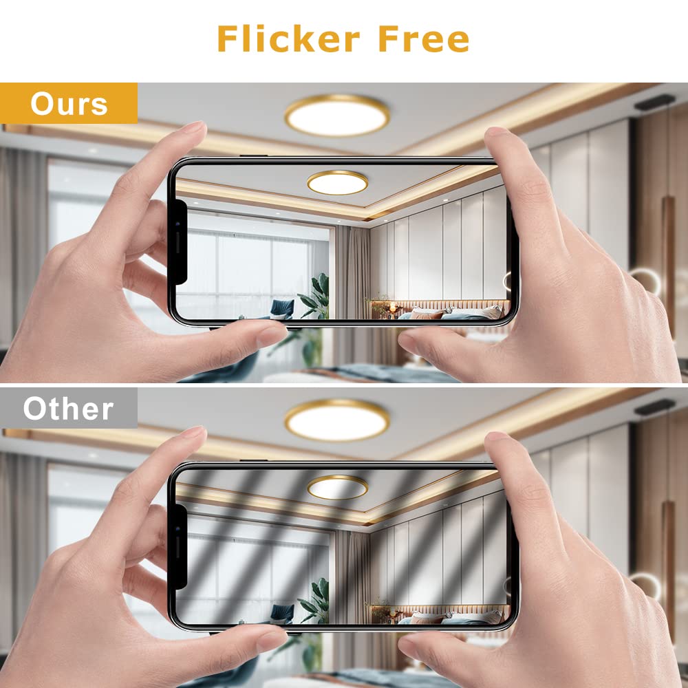 12Inch Ceiling Light Fixture Flush Mount Led, 24W(240W Equivalent), 3200Lm, 5000K Daylight White, Ip40, Flat Modern Round Ceiling Lights For Bedrooms, Living Rooms, Bathrooms, Stairwells, Etc.(Gold)