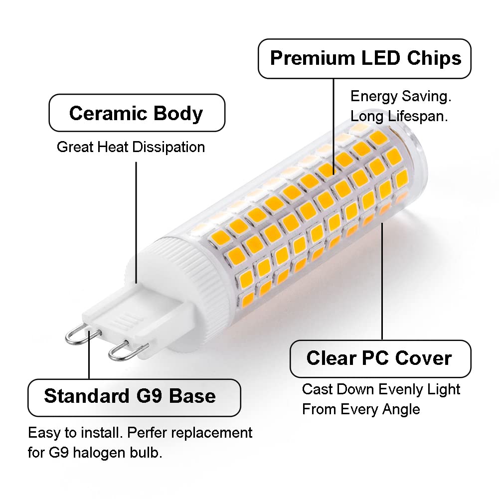 Yosenmi G9 LED Bulb 10W, 1200LM Warm White 3000K, Non-Dimmable, 5-Pack, Ceramic, G9-10W-WW