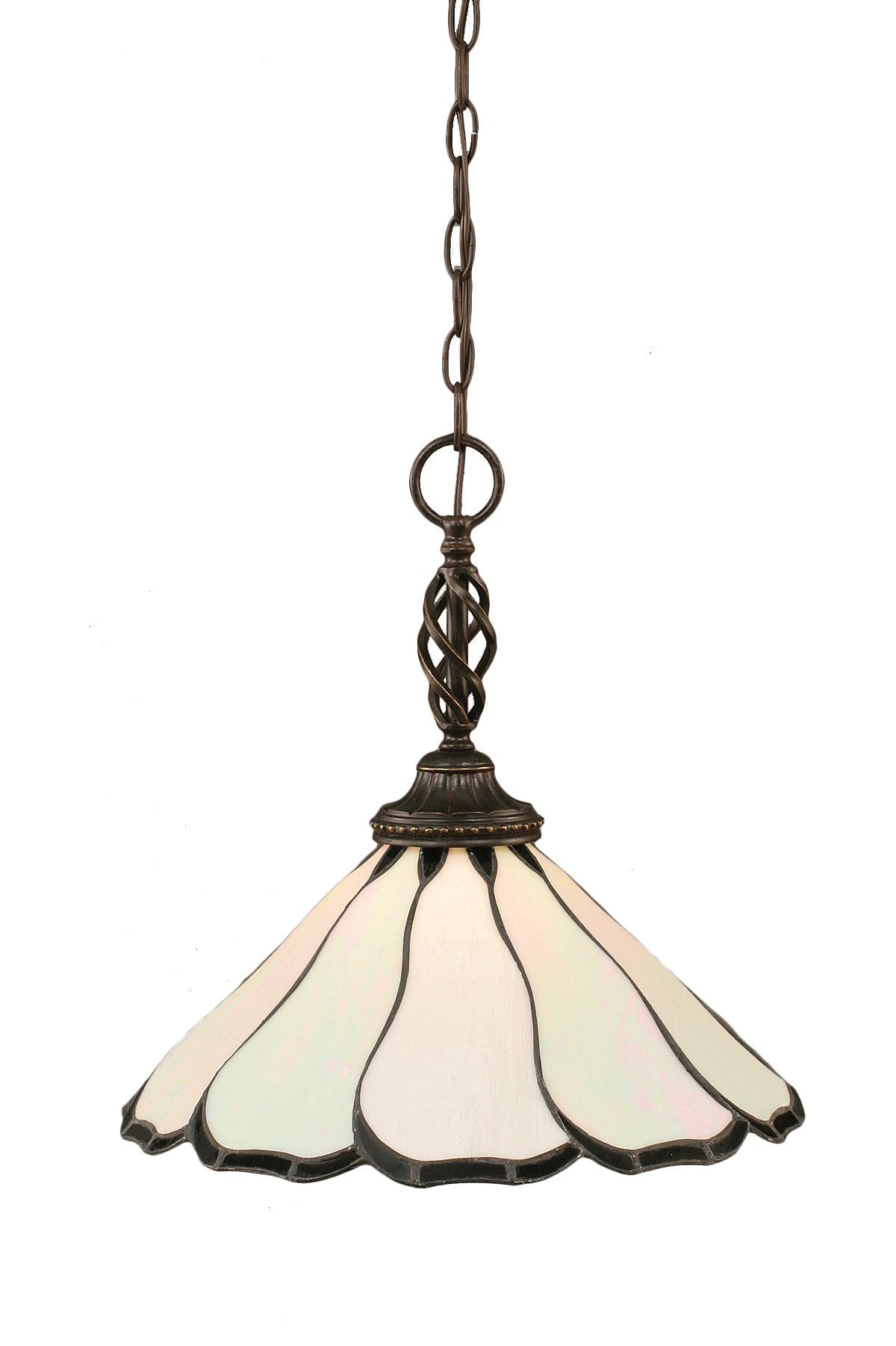 Toltech Lighting 82-DG-912 16-Inch One-Light Pendant Dark Granite Finish with Pearl Flair Tiffany Glass