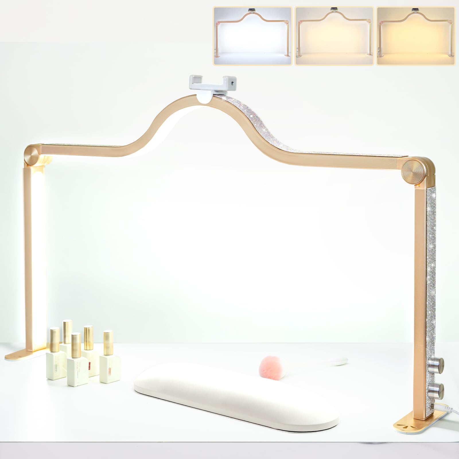 KEDAO Nail Tech Lamp - Adjustable Dimmable LED Half Moon Light, 34 Inch, Aluminum, Gold