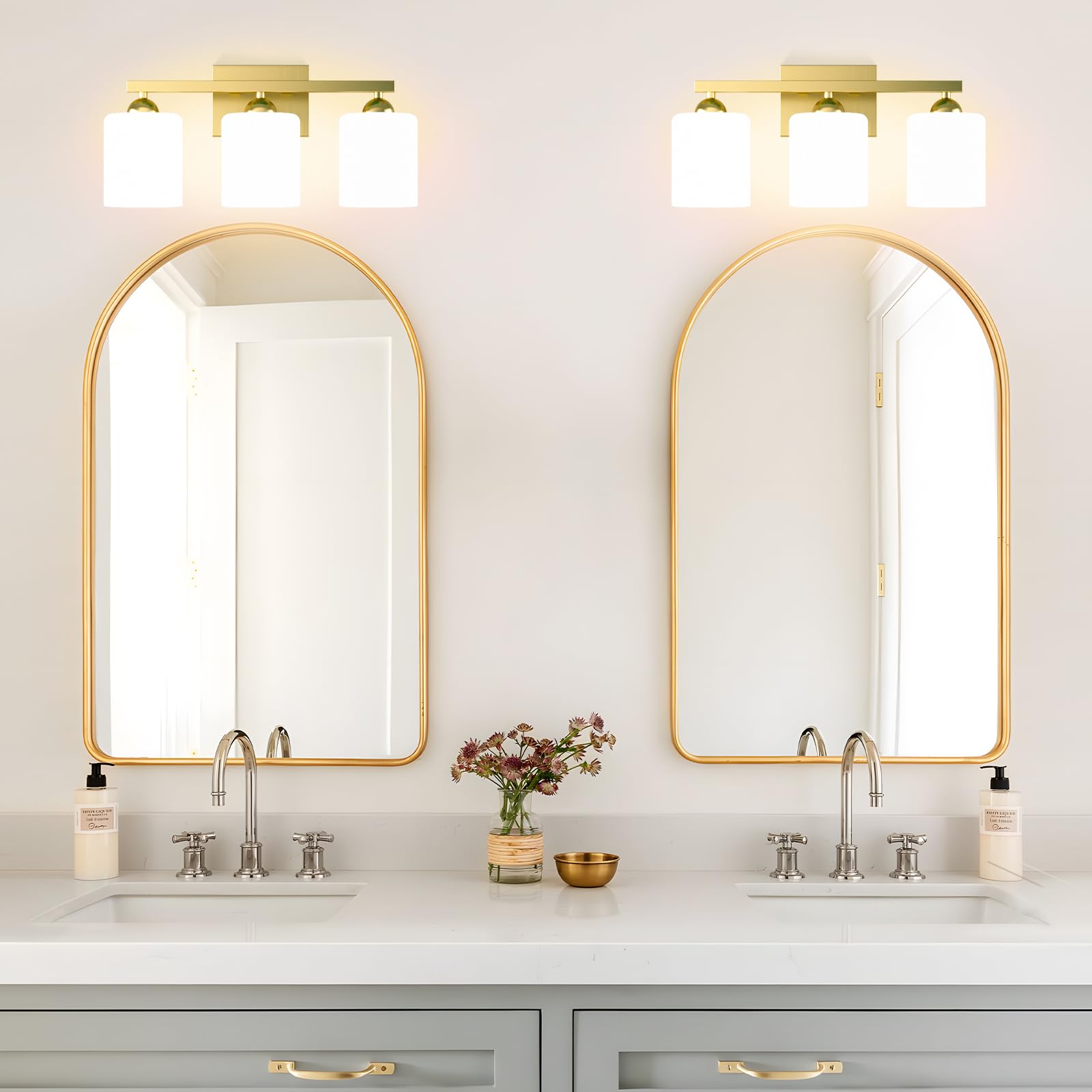 Quntis 3-Light LED Bathroom Vanity Light Fixture, Gold & Milky White, Adjustable, 18.9 inch, Model d0455cc5-3687-4c1f-a