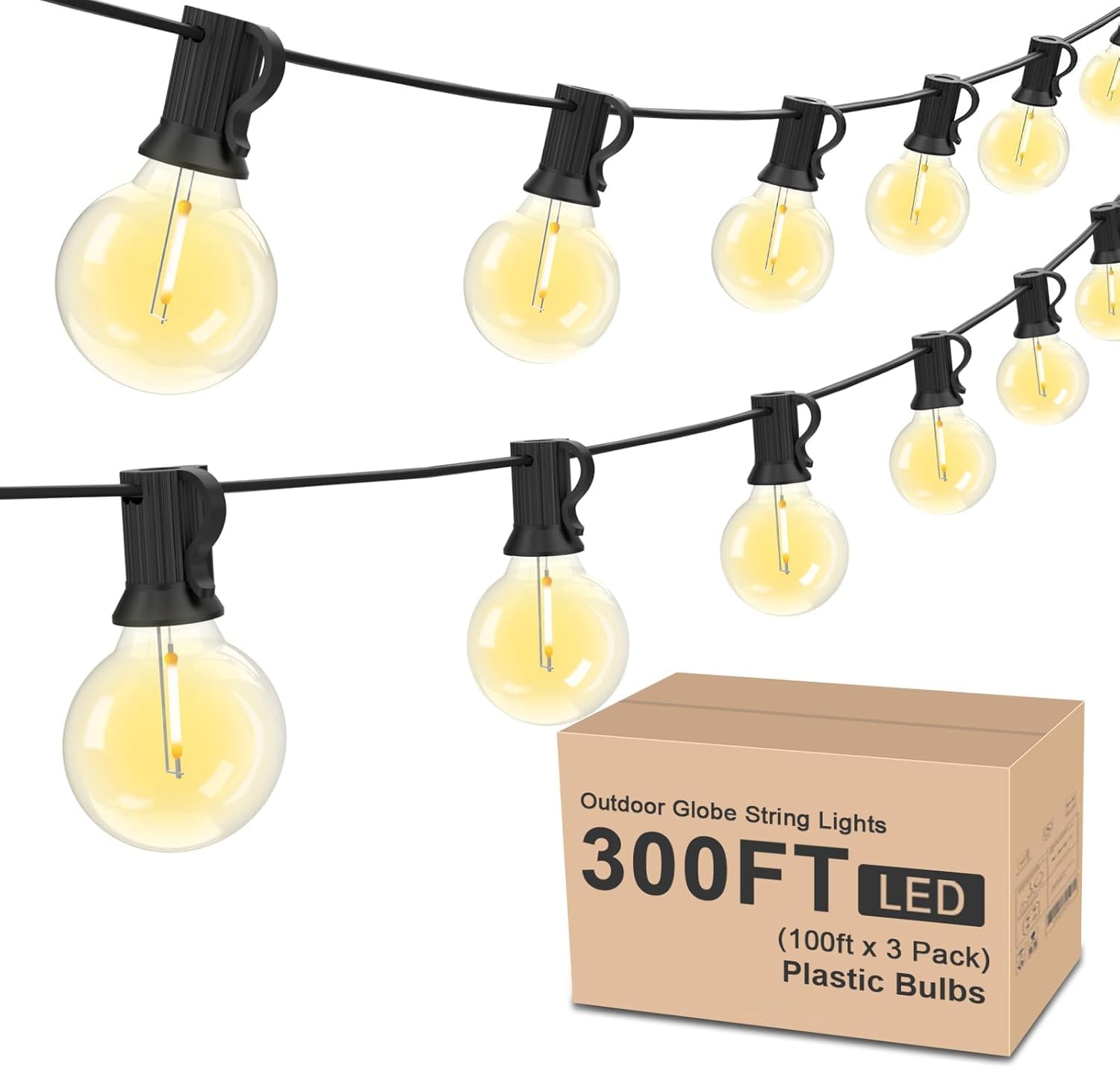 Rtty 300Ft Outdoor String Lights, 3 Pack G40 Led Hanging Globe Lights For Patio, Waterproof