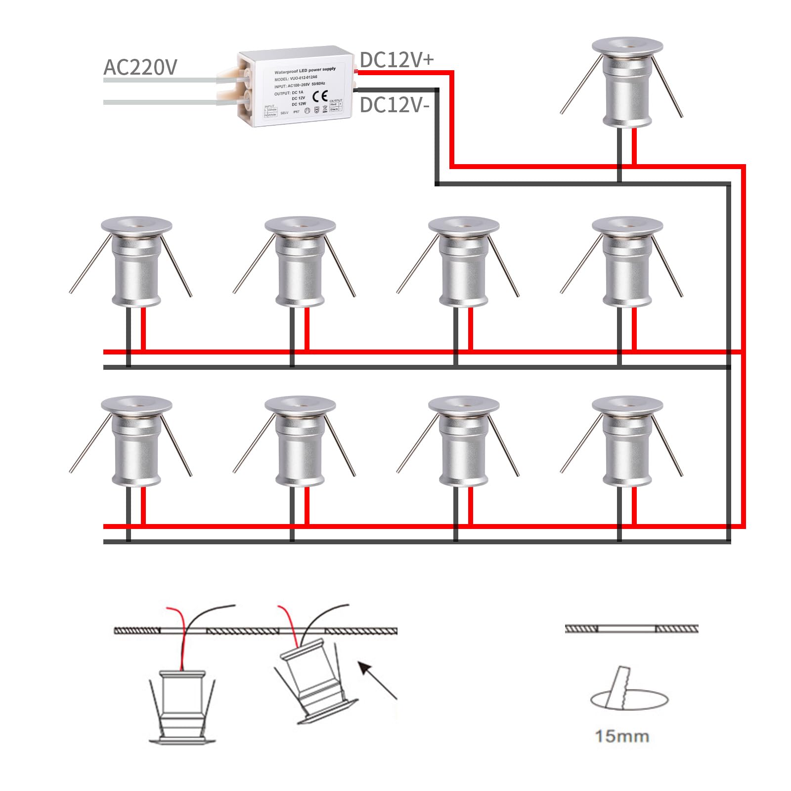 Hhtun Mini Downlight 1W 6000K Silver - 9 Pack Aluminum Indoor Lighting, Model Ht-902