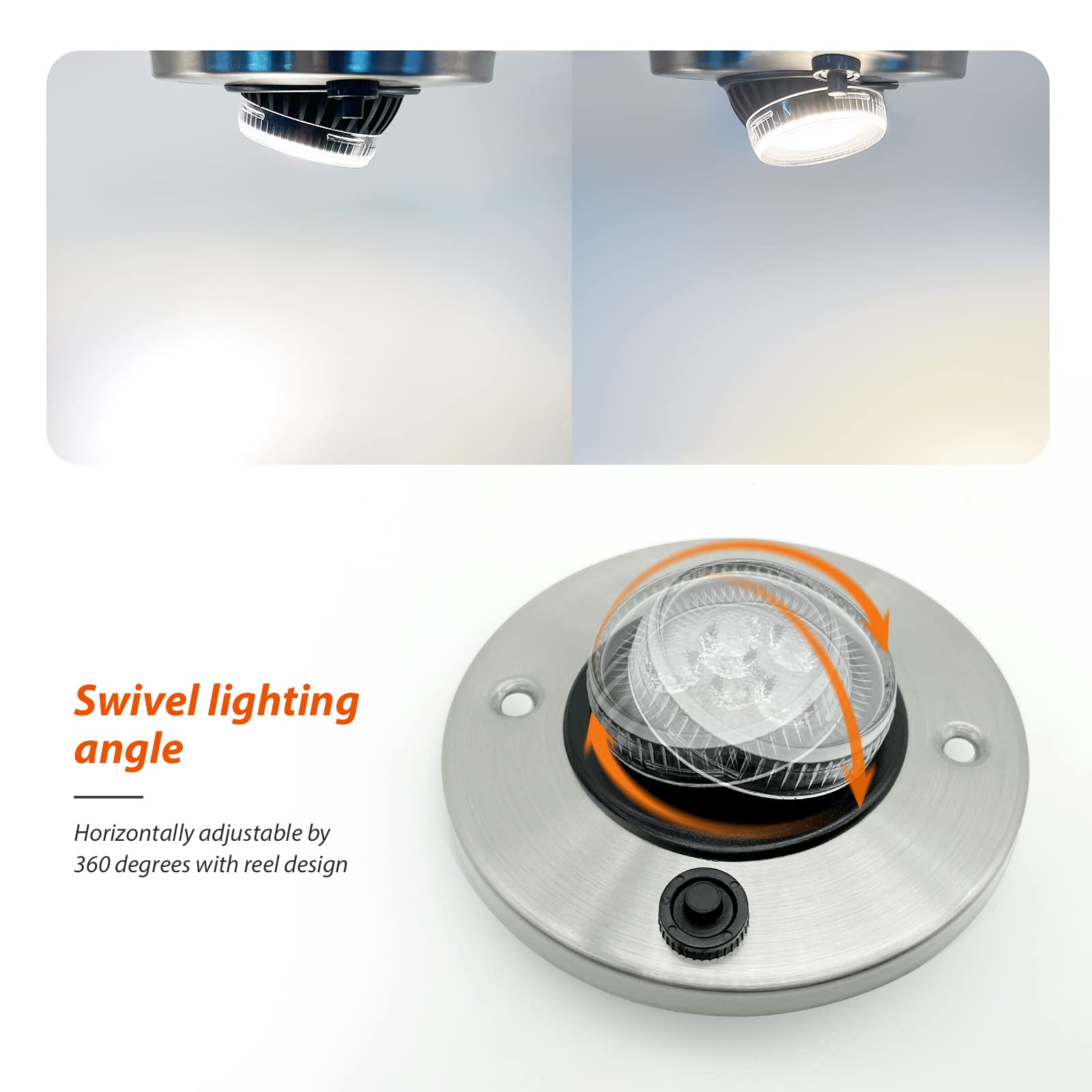 Dream Lighting 12V Light Fixtures With Switch 2W Led Recessed Swivel Spot Cabinet Down Light 4000K Bright White Lighting 4Inch