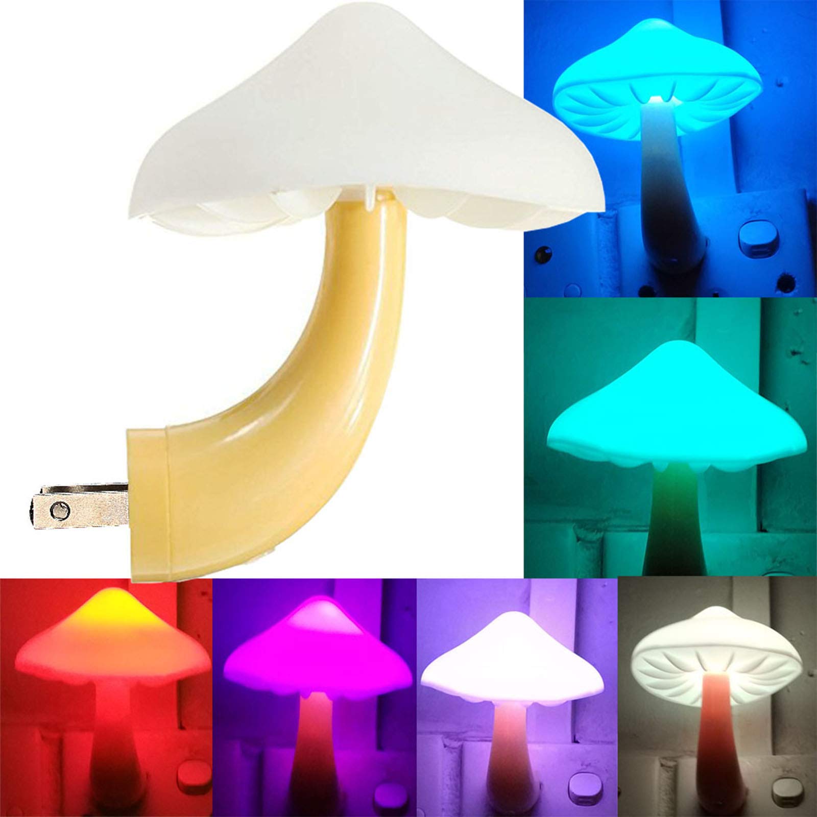 AUSAYE Mushroom Night Light, 7-Color Changing, Plug-in LED Lamp, 1 Pack, Plastic