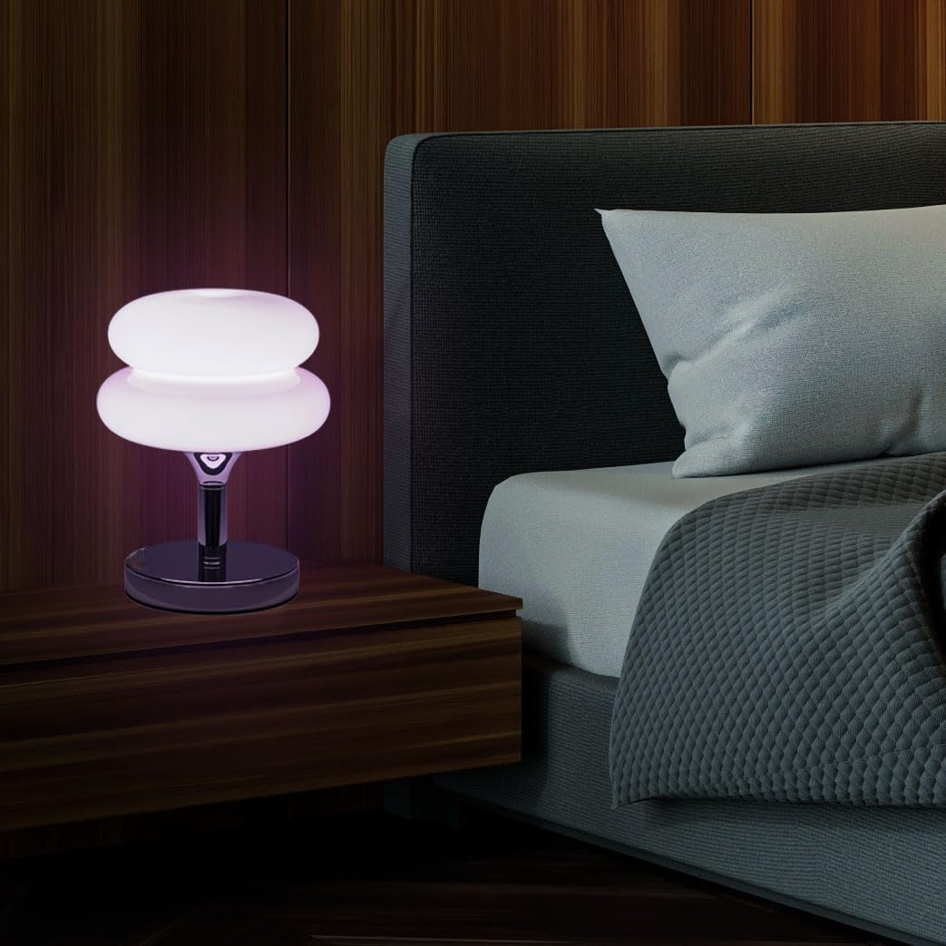 Jiesheng Pink Glass Bedside Lamp, Retro 10.63&quot; Desk Light With 3 Color Modes, E27 Bulb