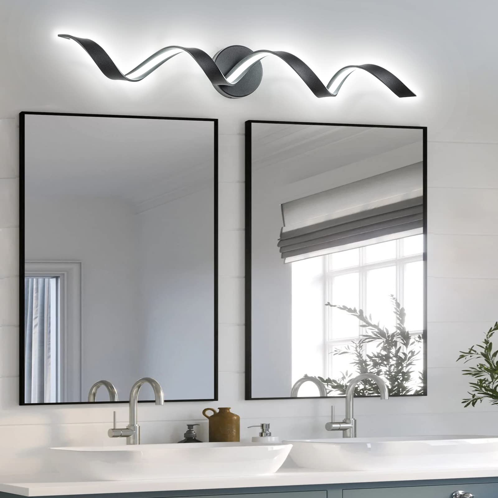 Huoku 32" Dimmable Led Bathroom Vanity Light, 20W Black Spiral Design, 6000K White Light