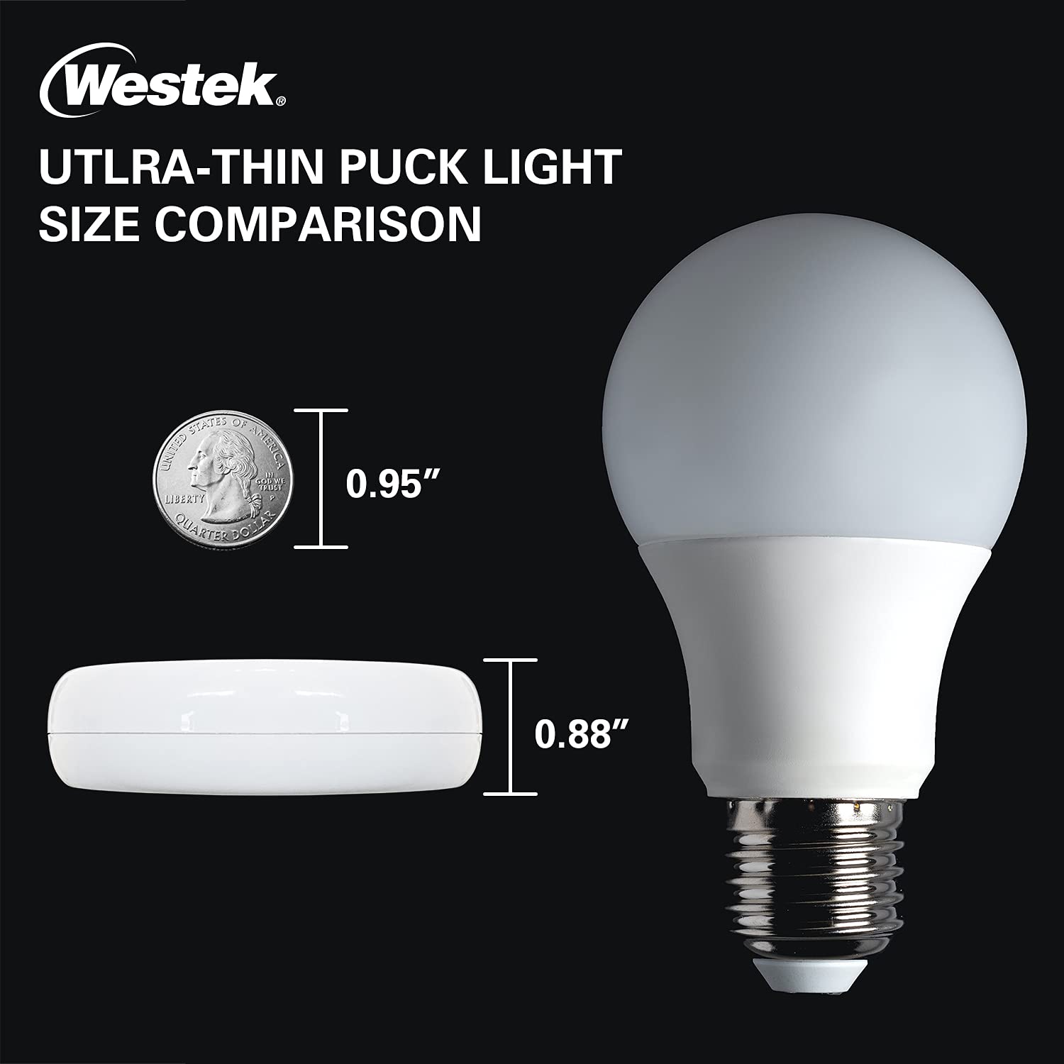 Westek Ultra-Thin LED Puck Light, 6PK with Batteries, White, Model BL-PUTN-W6, Plastic Material