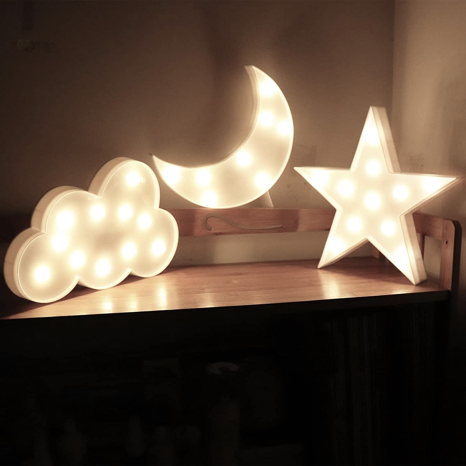 AUSAYE 3 PCS 3D Crescent Moon Light Cloud Led Star Lamp, Decorative Night Lights Room Decor NightLight for Kids Adults Birthday
