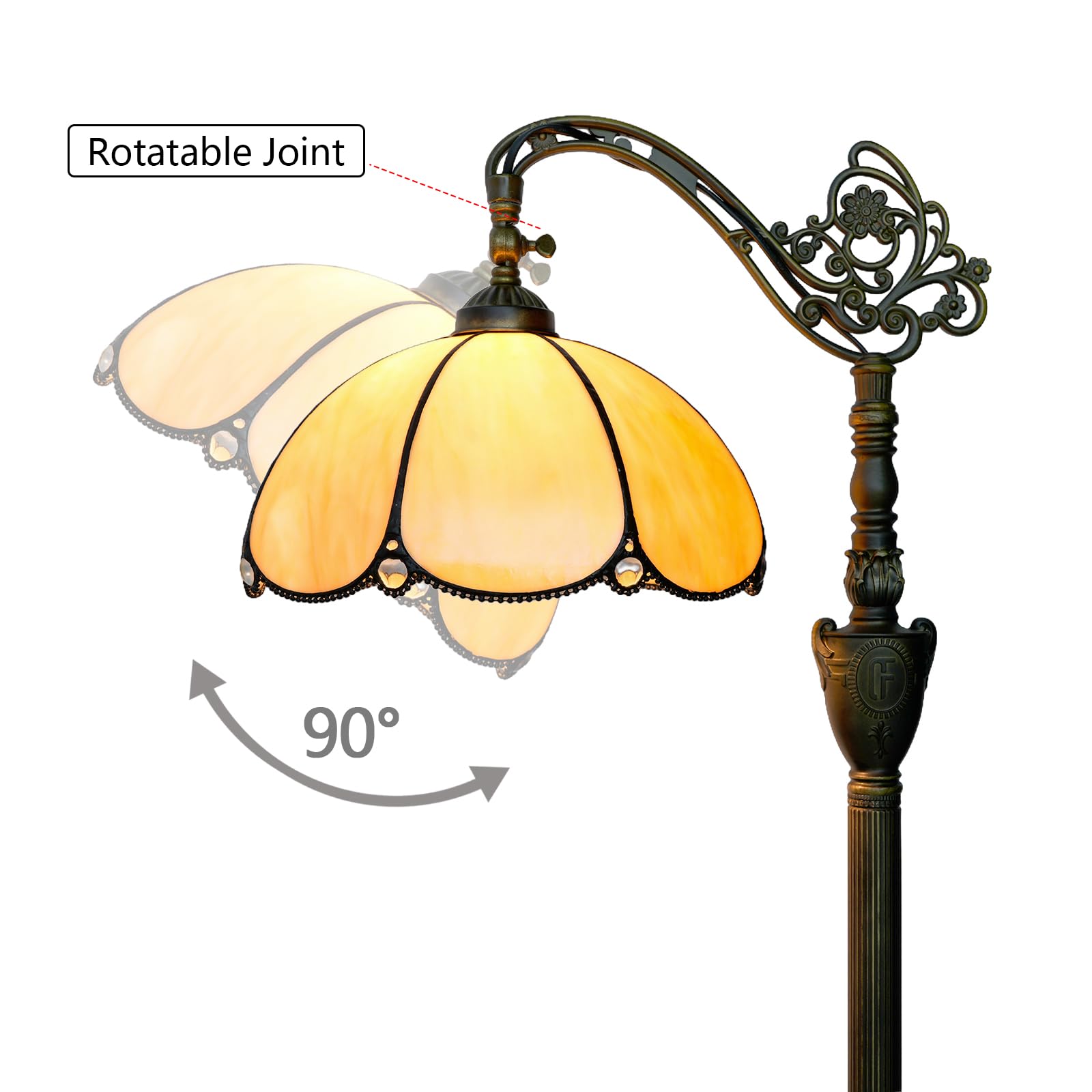 Blivuself Tiffany Floor Lamp - Adjustable Stained Glass Gooseneck Light, 63" Rustic Style, Yellow, Model F12OFX007E