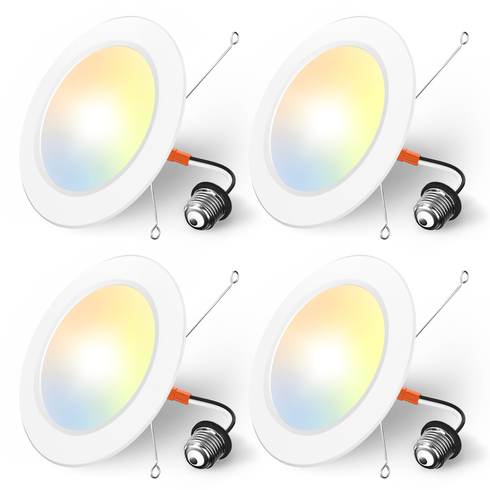 Amico Recessed Lighting 5/6 Inch, 4 Pack 5CCT Flat LED Can Lights, 2700K/3000K/4000K/5000K/6000K Selectable,12W Eqv 120W, 1050LM