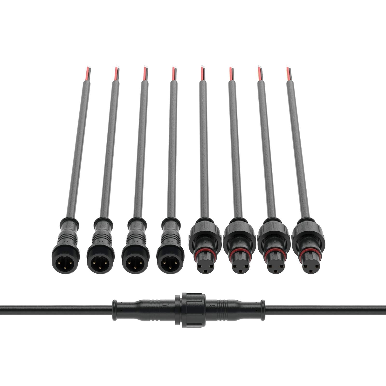 BTF-LIGHTING 3 Pin Electrical Connector IP65 Male Female 22AWG 20cm Extension Cable for Car, Truck, Boat, LED Strip Lights
