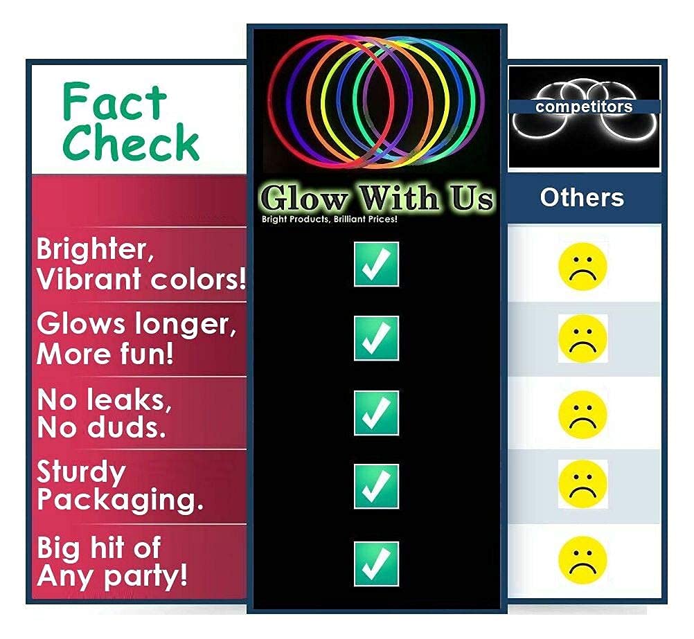 Glow With Us Glow Sticks - 25 Pack, 6” White Plastic Industrial Grade, 12-14 Hour Bright Glow, 3-Year Shelf Life