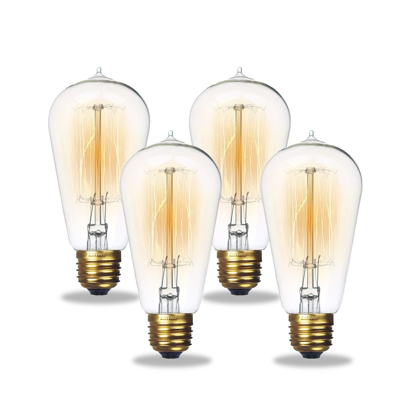 Jslinter Incandescent Light Bulbs 60 Watt Dimmable Bulbs 4 Pack  2200K ST58 Soft Light Bulbs Warm Light  110v E26 Eecorative Light Bulb  Vintage 230LM Edison Bulb for Bedrooms  Living Rooms