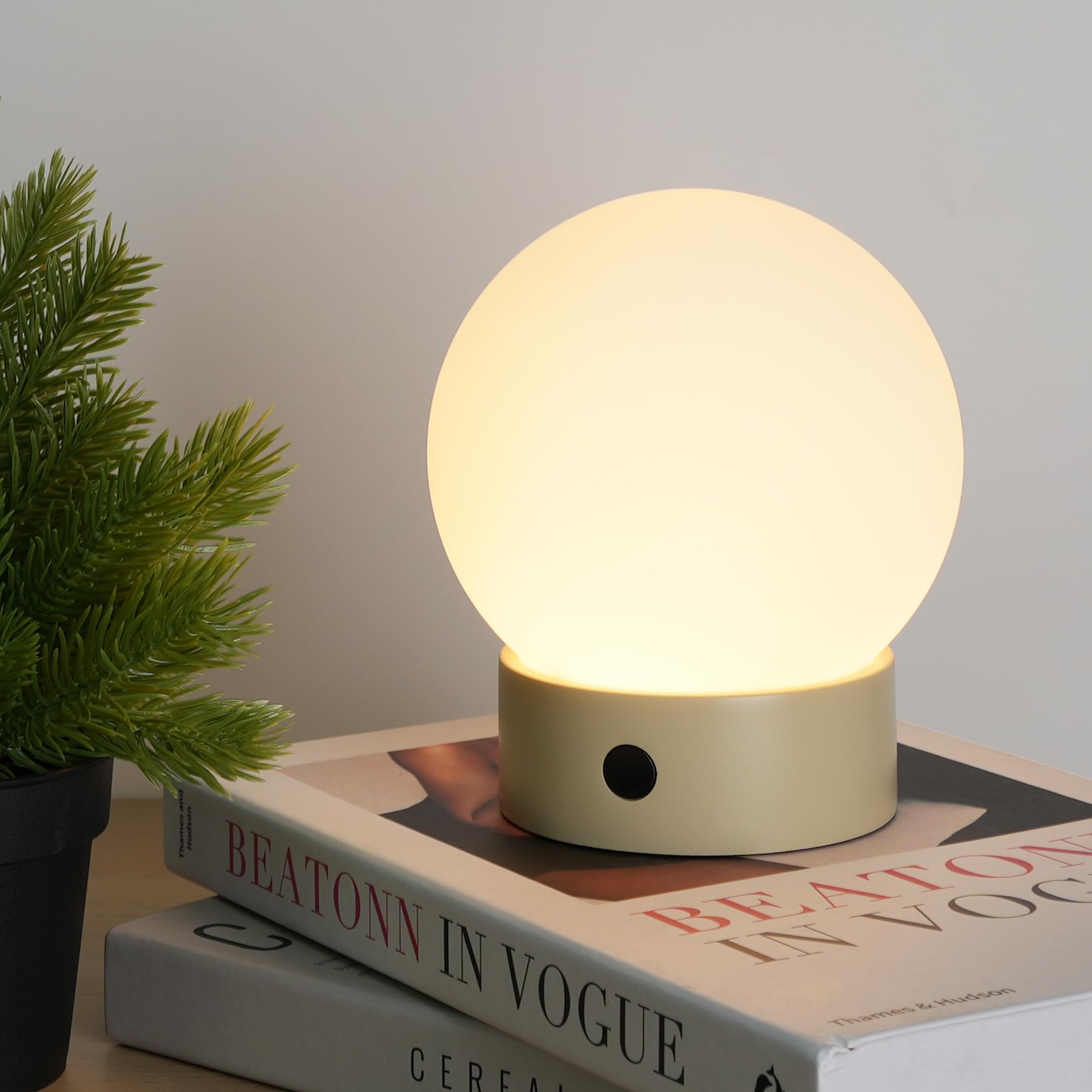 WEILAILUX Cordless Table Lamp, Waterproof Touch Dimmable Globe Light, 4.73x4.73x5.63 inches, Khaki, Model WL-2450