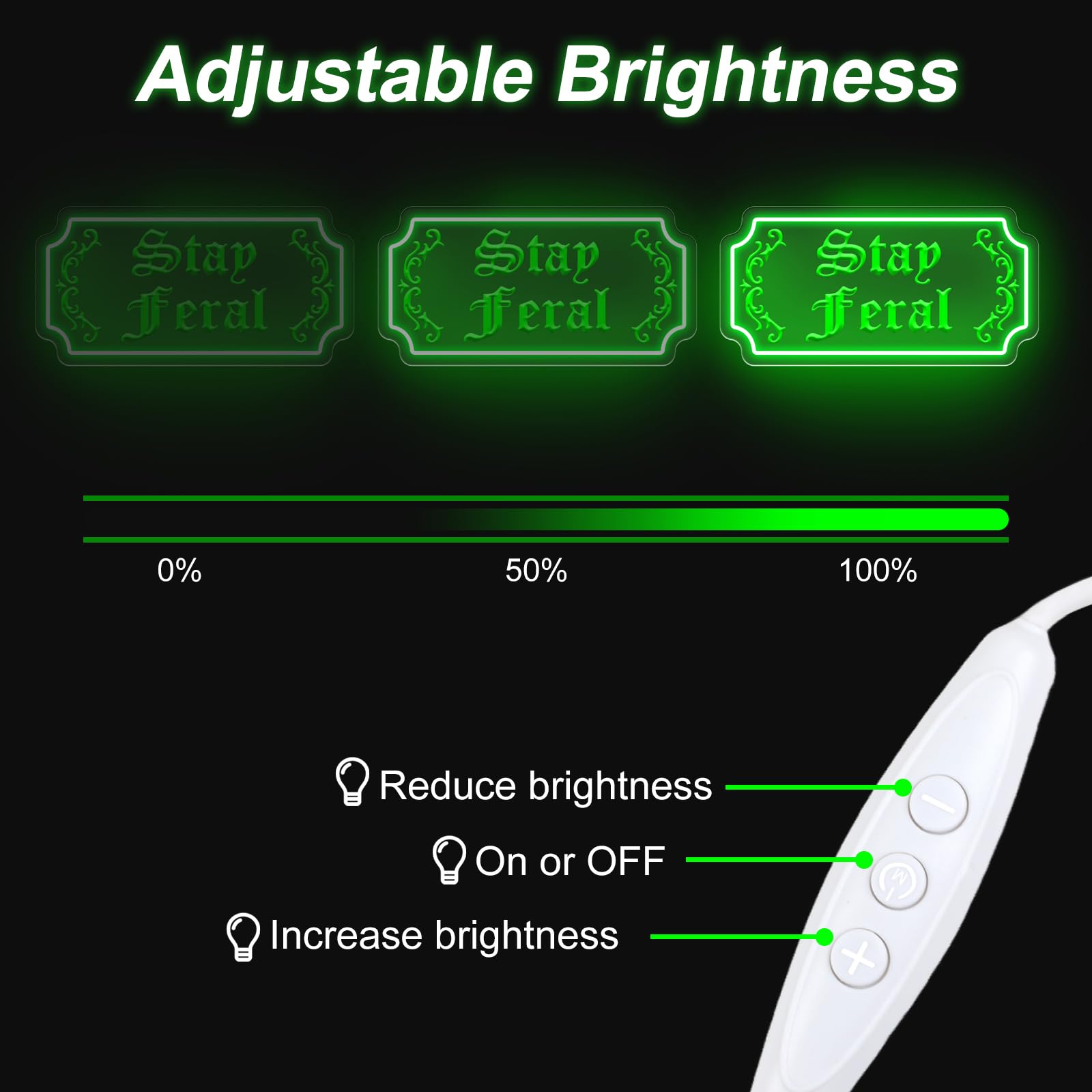 Stay Feral Neon Sign Gothic Decor Led Light Goth Lover Gift Halloween Decoration Bat Neon Sign Decor Ghost Spooky Wall Art  15.7X7.9  Green