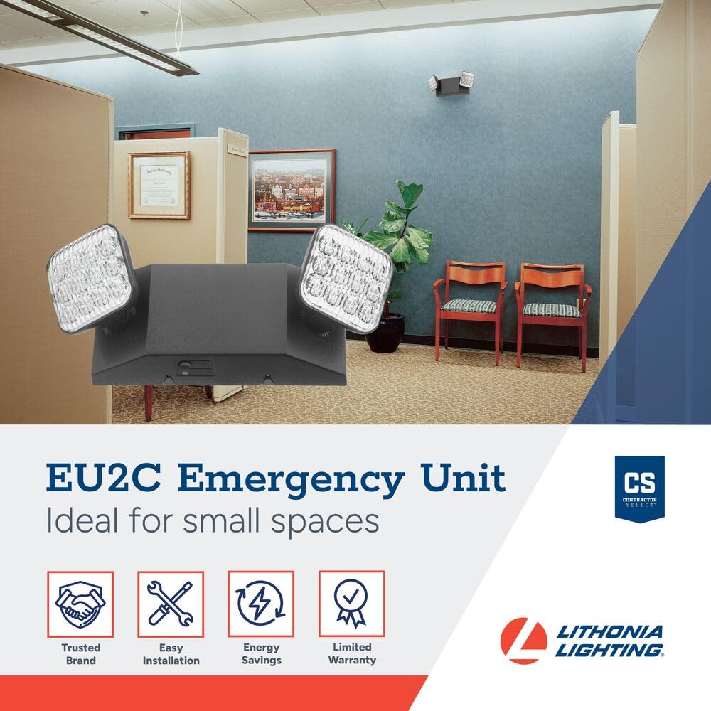 Lithonia Lighting Basics Led Emergency Light  Emergency Lighting With Dual Adjustable Led Lamp Heads  Wall Mount  Damp Location Rated  90-Minute Backup  Mvolt  Black (Eu2C B Mvolt M6)