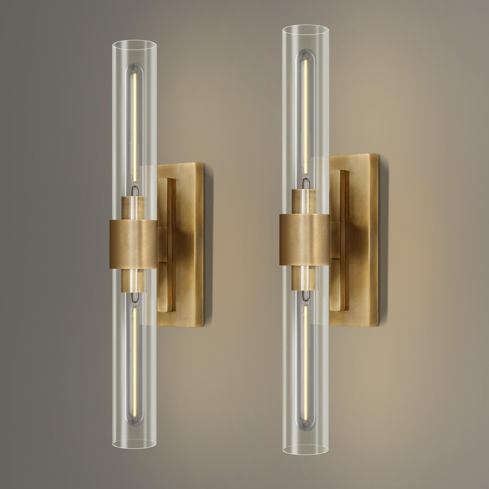 Yuexpand Gold Wall Sconces Set Of Two  Brass 22.8 Sconces Wall Lighting Bathroom Vanity Lights With Clear Glass Shade For Mirror  Living Room  Bedroom  Hallway  Fireplace  Staircase(Including Bulb)