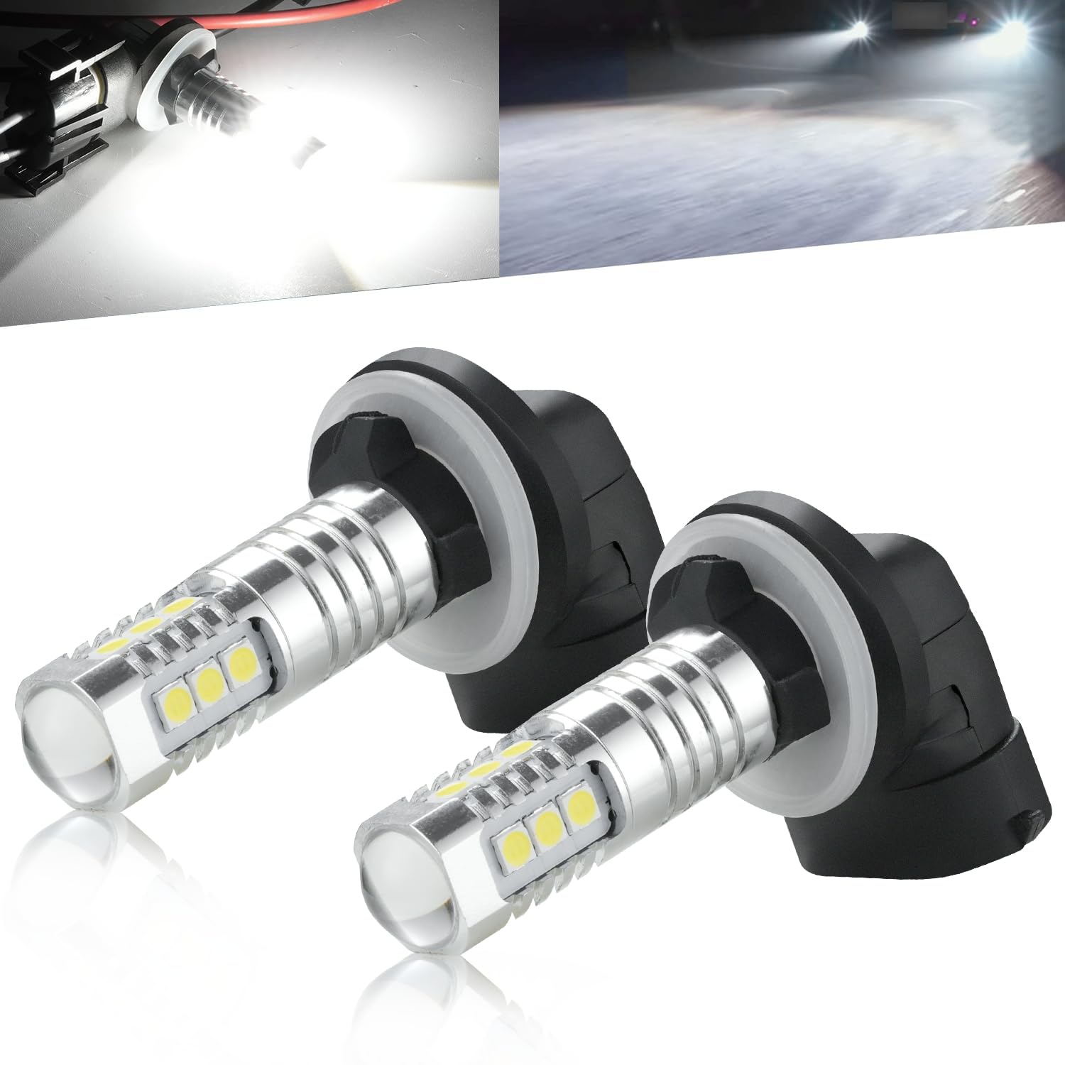 KISLED 881 LED Fog Light Bulb, Extremely Bright Xenon White, High Power 3030 Chips, Fits 889 894 896 898 886, 881 Size