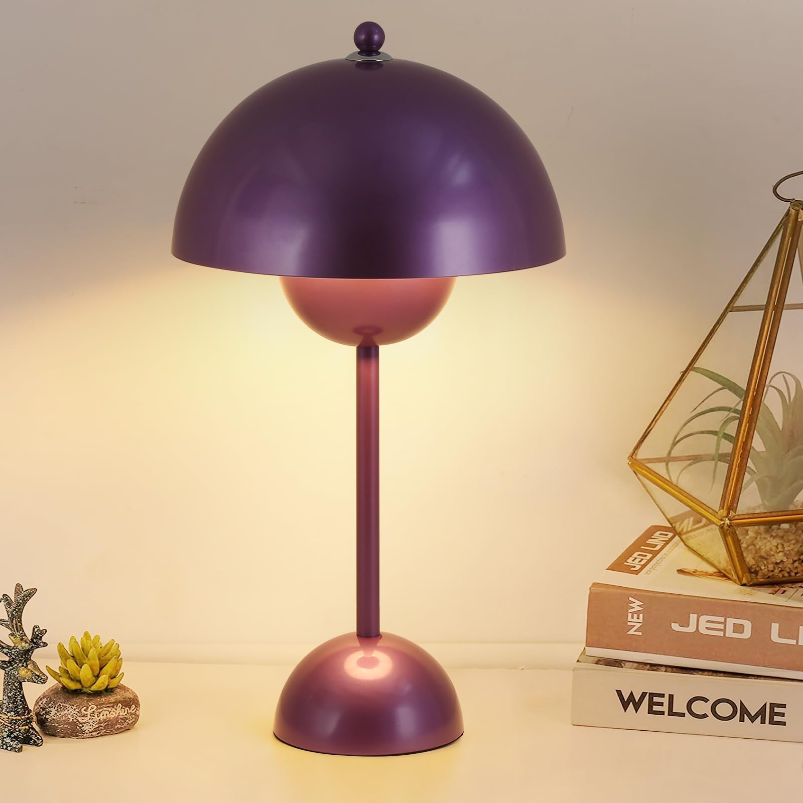 COSYLUX Modern Table Lamp for Bedroom, Metal, Dome Shade, Pearl Purple