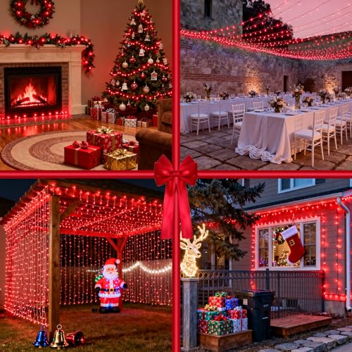 300 Led Indoor String Lights With 12 Modes  Green Wire Connectable Christmas Tree Lights With Timer  Dimmable Twinkle Fairy Lights  75Ft Led Lights For Bedroom Outdoor Home Patio Party  Red & Green