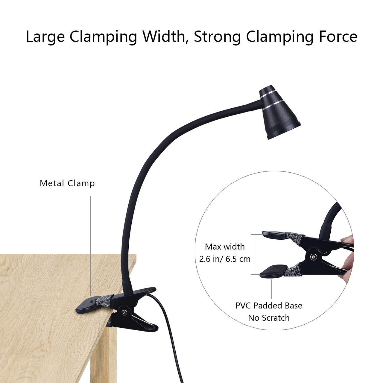 Cesunlight Versatile Desk Lamp, Usb Led Clip Reading Light, Dimmable Zoomable Metal Spotlight With 3 Color Temperature Options, 10 Dimmable Brightness Levels For Working, Studying (2W)