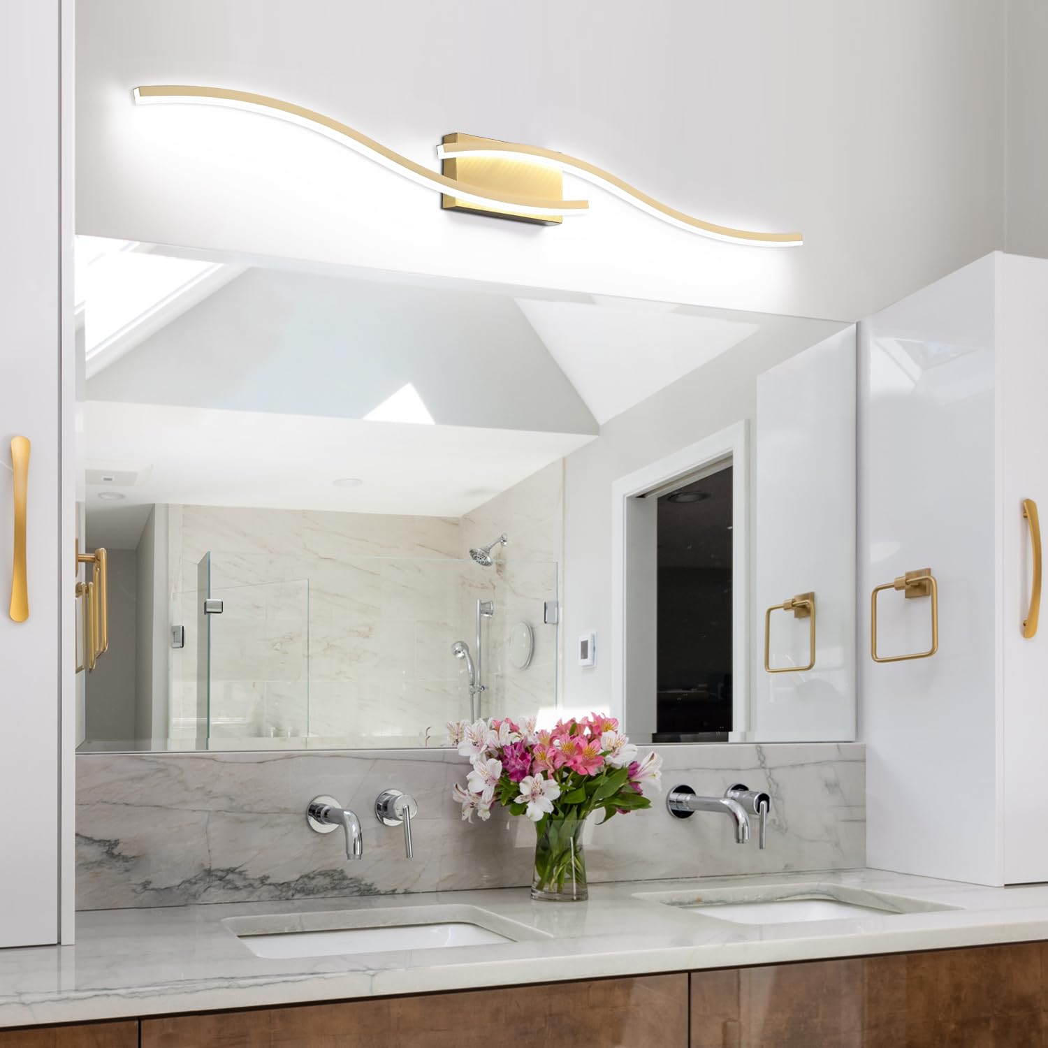 Presde 48In Dimmable Led Gold Bathroom Light Fixtures Over Mirror, Vanity Lights For Bathroom,Modern Brushed Bronze Wall Lightin