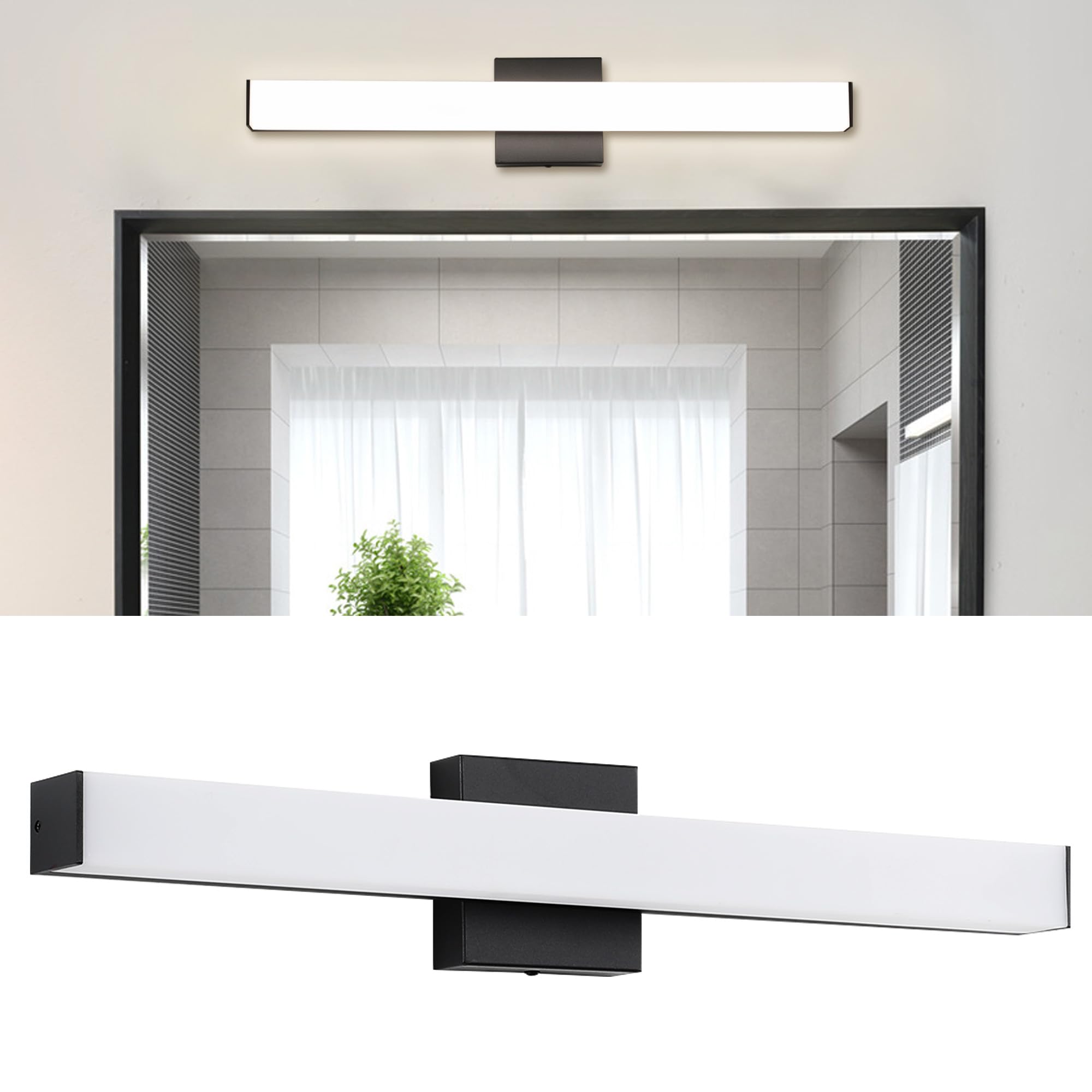 Yhtlaeh Bathroom Vanity Light Brushed Nickel Square Led 24 Inch 14W 4000K Natural White Light Wall Bar Lighting Fixtures Over Mi