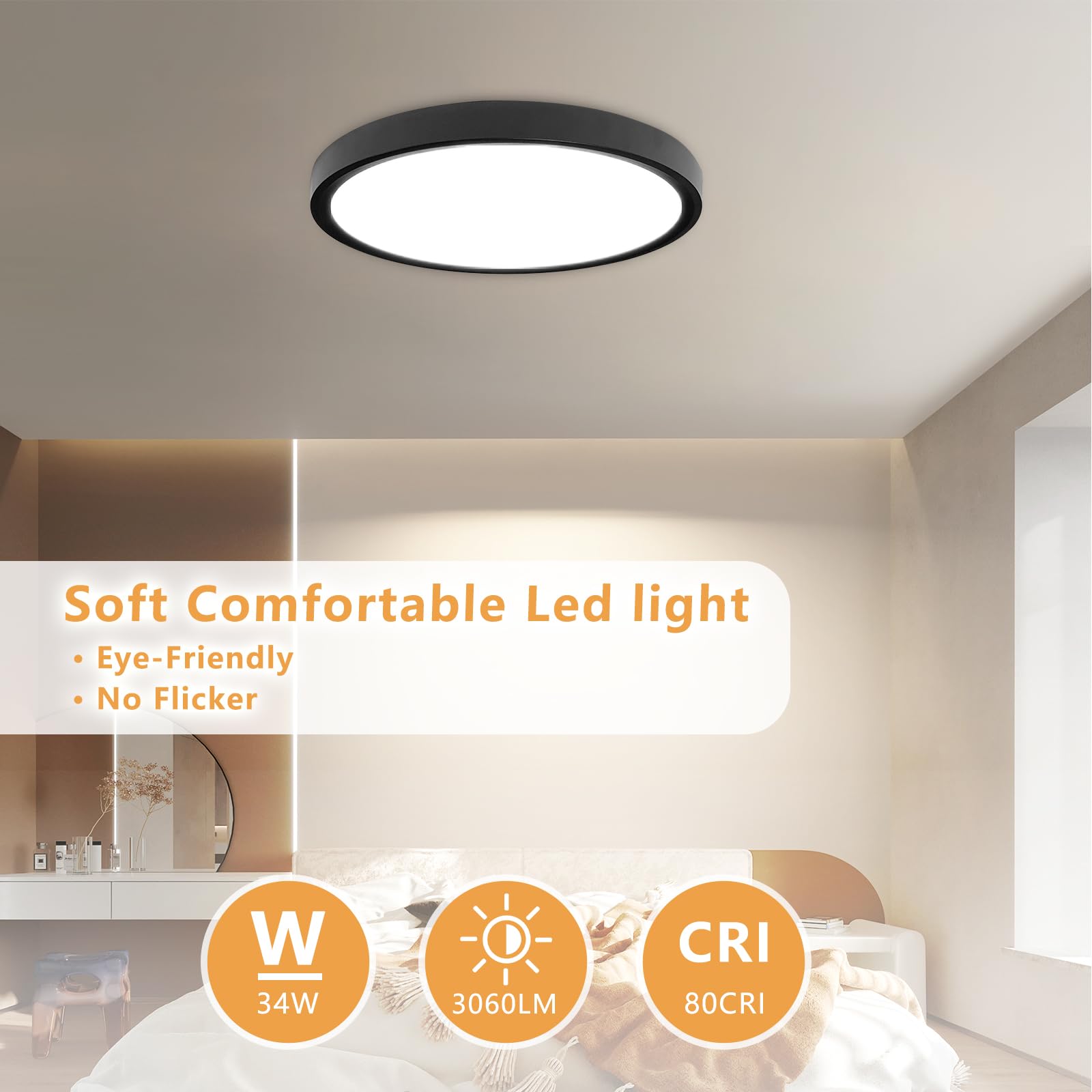 Offiy 6Pk 15.8 Inch Led Ceiling Light Flush Mount, 34W, 3060Lm, 3000K/4000K/6000K Cct Selectable Super Slim Led Ceiling Light, C