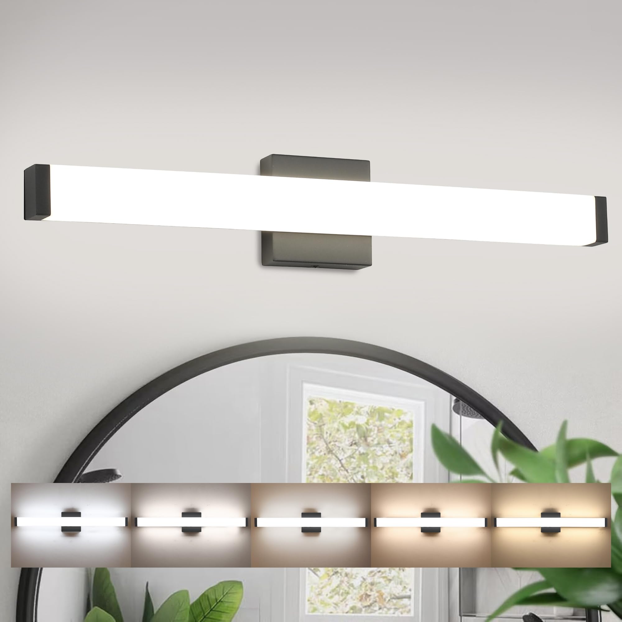 YHTlaeh Bathroom Vanity Light LED 24 inch 14W 4000K Matte Black Square Wall Fixture Model 7610