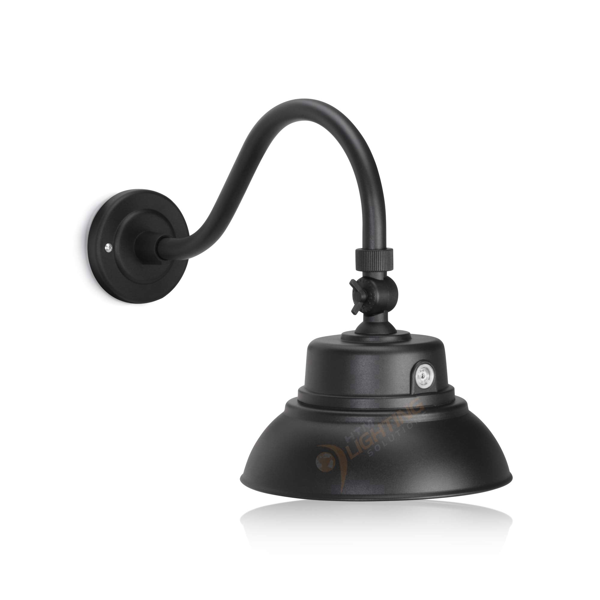 HTM LIGHTING SOLUTIONS Gooseneck Barn Light LED Fixture 10in. Textured Black 25W 2000lm Photocell Swivel Head ETL Listed