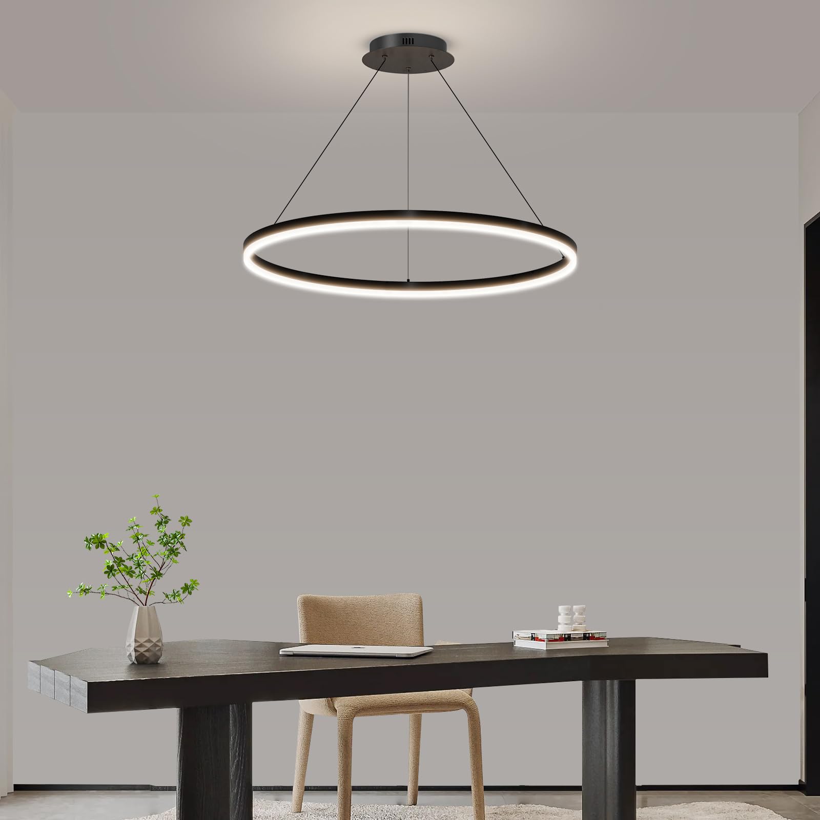 Mikeru Modern Led Chandelier Light  Ceiling Pendant Light Fixtures With Remote Control 3000K-6500K Adjustable Color Temperature Light For Living Room  Bedroom  Kitchen (23.6In