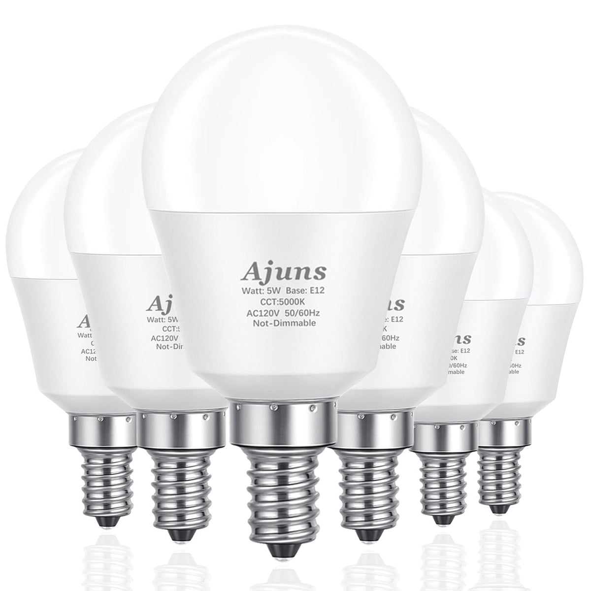 Ajuns E12 LED Bulb, Daylight 5000K, 120V 40 Watt Equivalent Ceiling Fan Light Bulbs,E12 Small Base A15 LED Light Bulbs,450 Lumen
