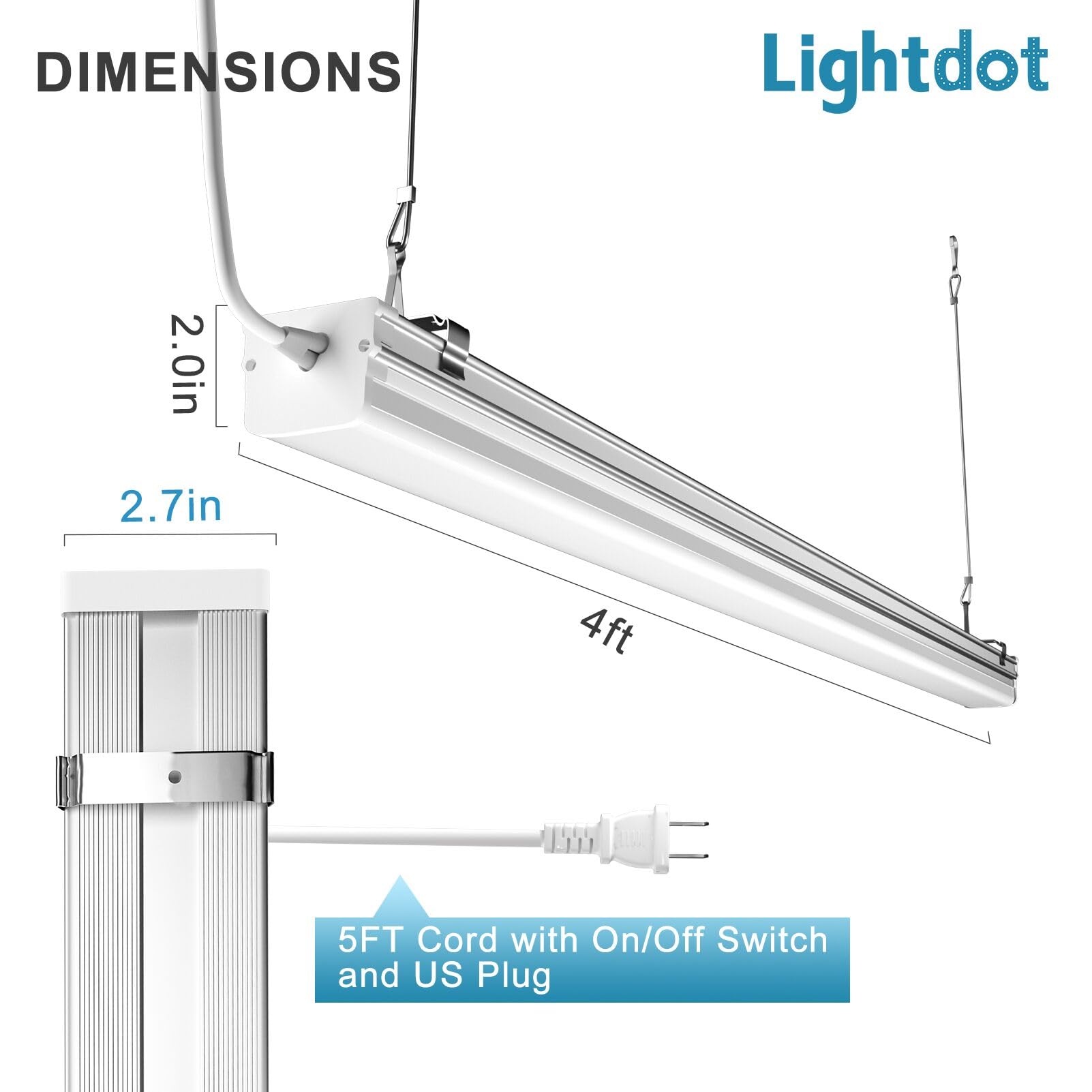 Lightdot 4Ft 100W Linkable Led Shop Light, 15000Lm, 5000K, Garage Light,