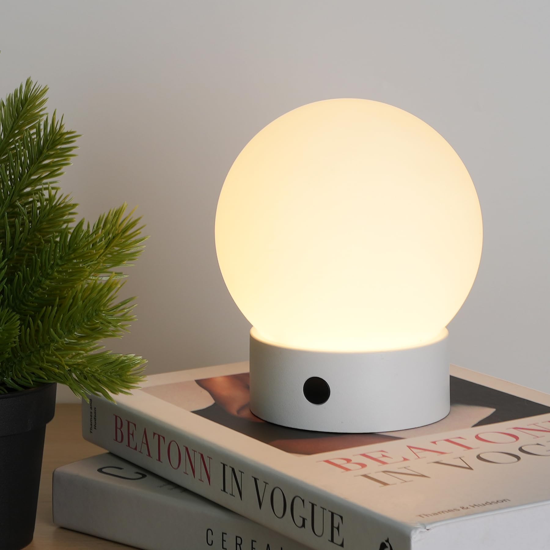 WEILAILUX Cordless Table Lamp, Waterproof Touch Dimmable Globe Light, 4.73in x 4.73in x 5.63in, Rechargeable, White, Model WL