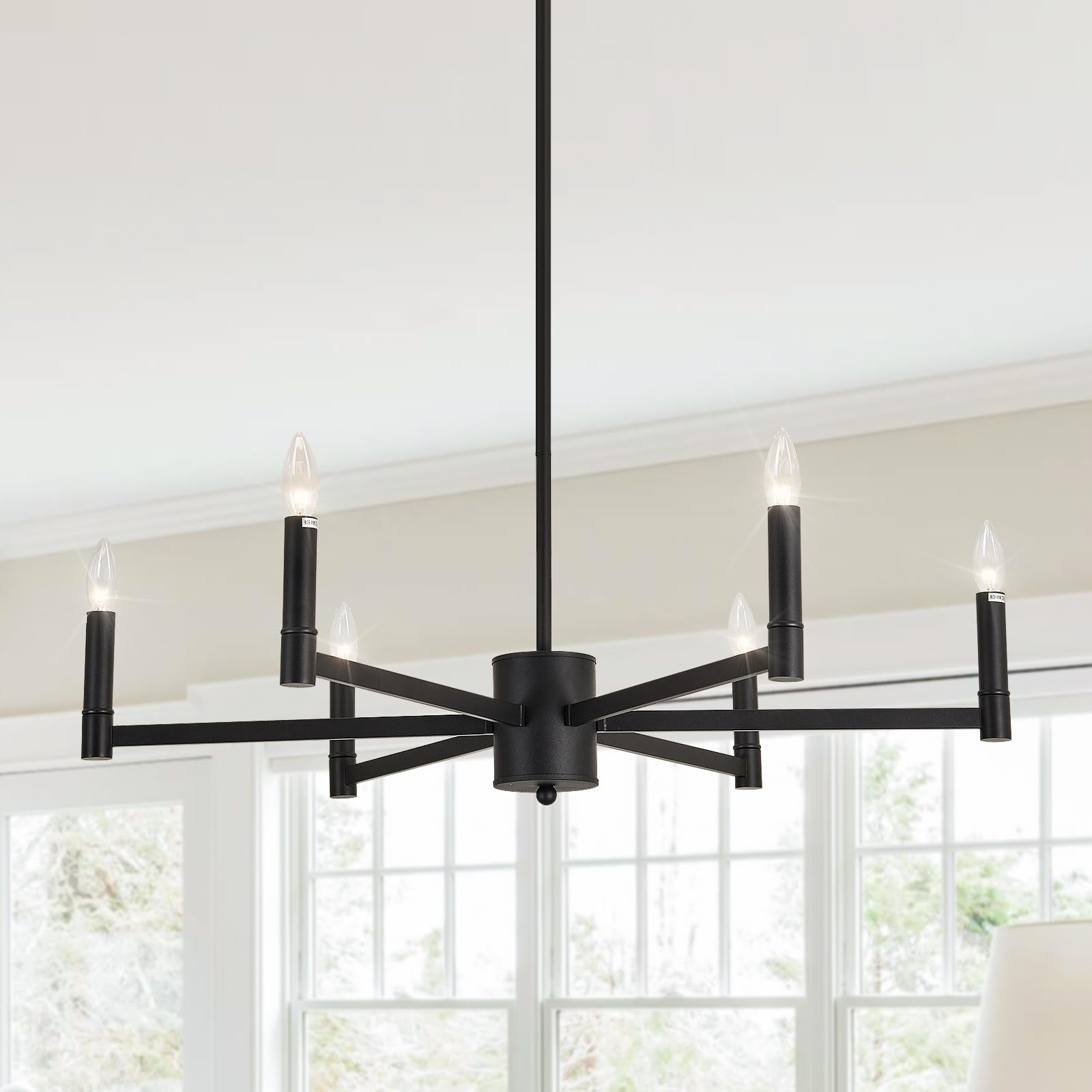ASGYISA 6-Light Candle Chandeliers Modern Black Farmhouse Ceiling Light Fixture Industrial Pendant Lighting for Dining Room Livi