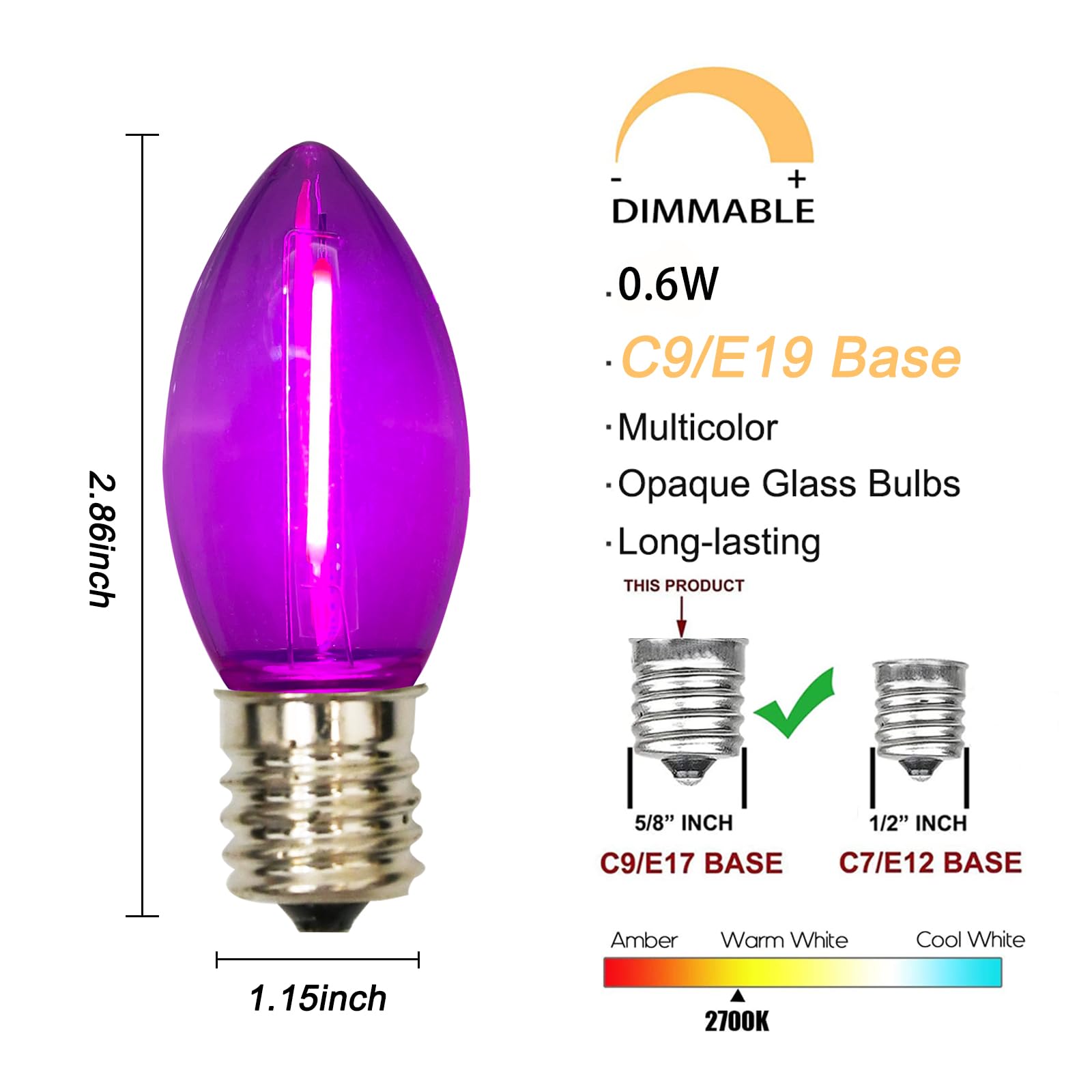 25 Pack C9 Led Multicolor Christmas Light Bulb, C9 Shatterproof Led Multicolor Bulb For Christmas Outdoor String Lights, E17 Int