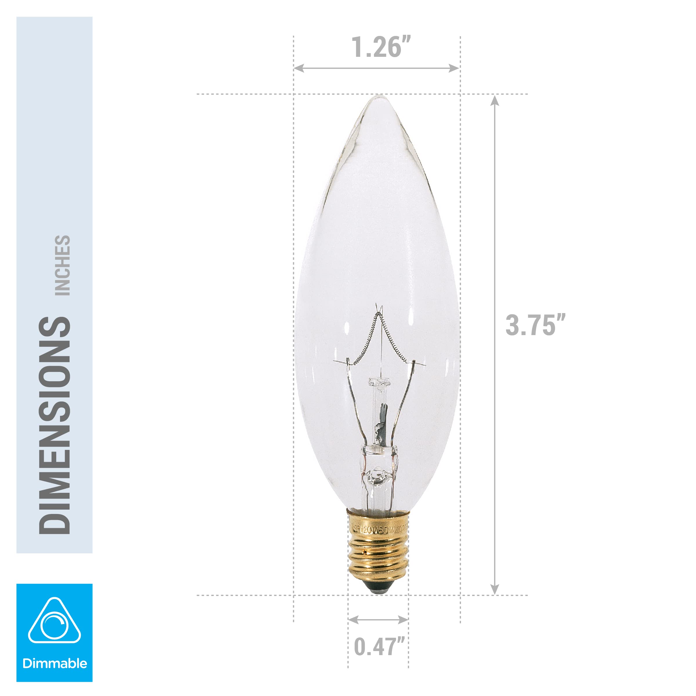 KOR CTC Clear Candelabra Base E12 Torpedo Tip Light Bulbs, 40W, Pack of 12