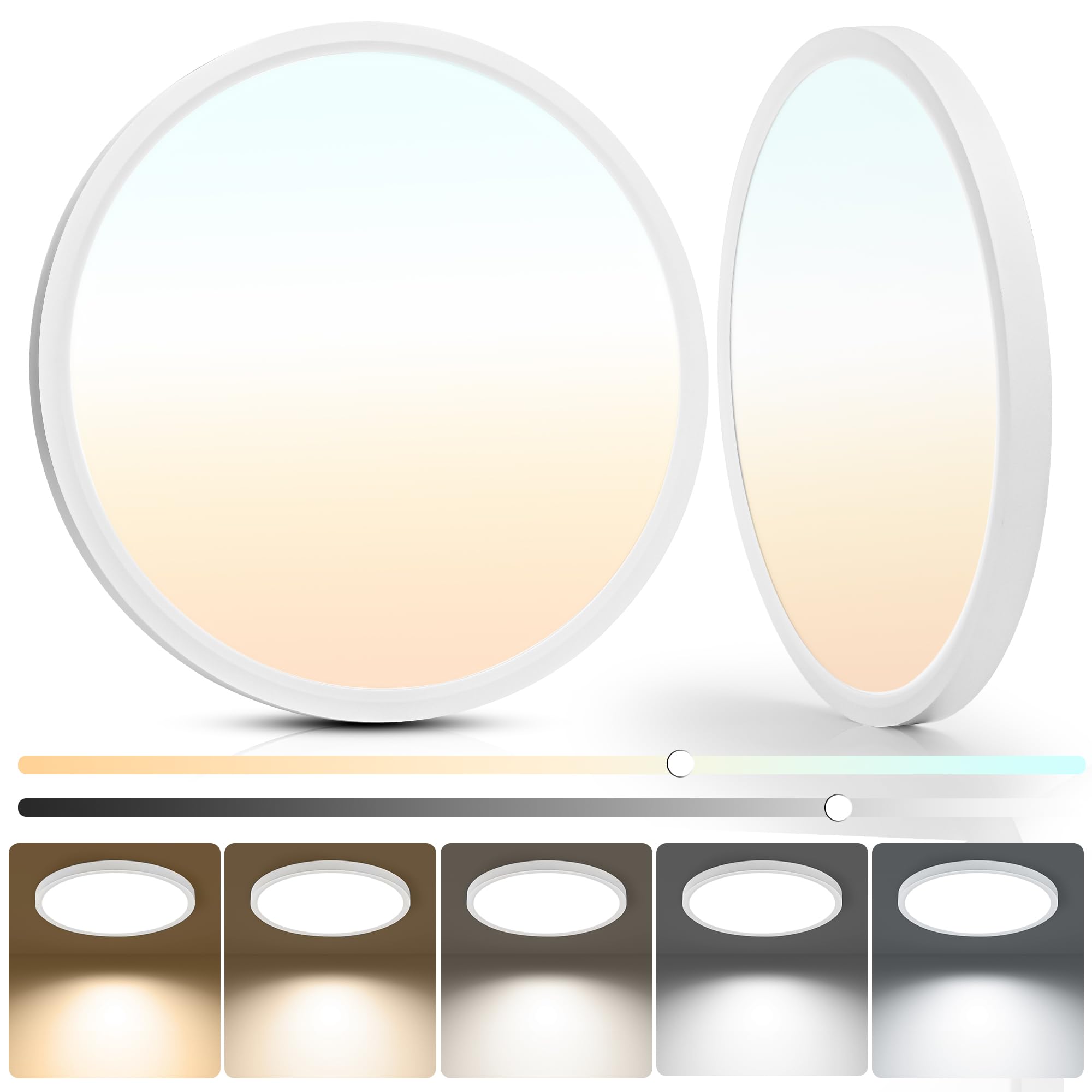 2PACK Flush Mount LED Ceiling Light Fixture  12Inch 24Watt  2640LM Dimmable & 2700K-3500K-4000K-5000K-6500K 5 Color Selectable  Low Profile Ceiling Light for Kitchen Bedroom Hallway Porch  White