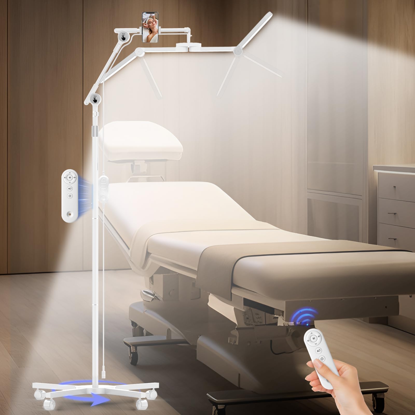 CGBE 3-Segment Foldable Lash Lamp: Lash Light with Rolling Base for Lash Technicians - Adjustable Height & Angle Eyelash Light w